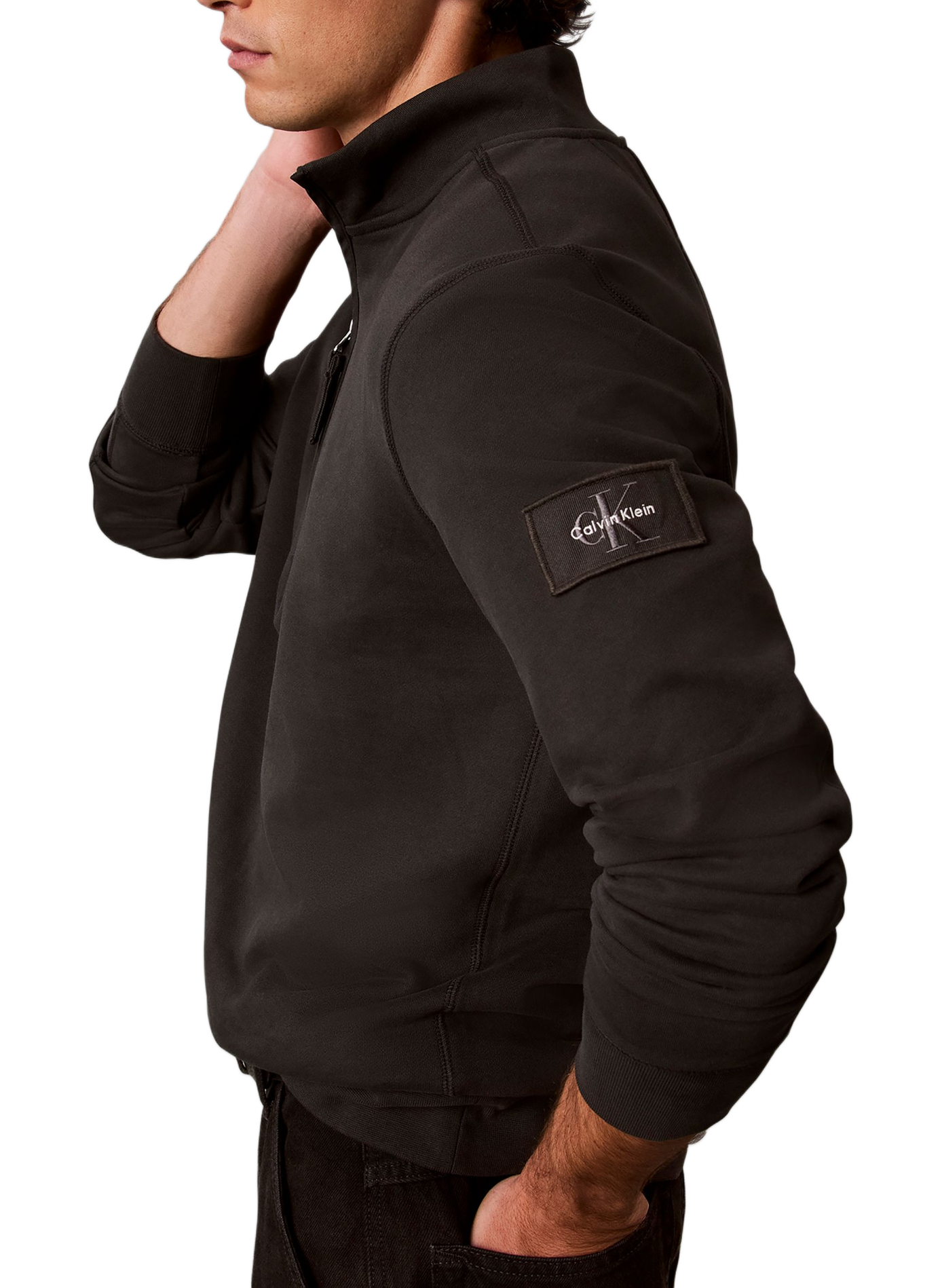 Pull droit à col zippé en coton mélangé CALVIN KLEIN Schwarz