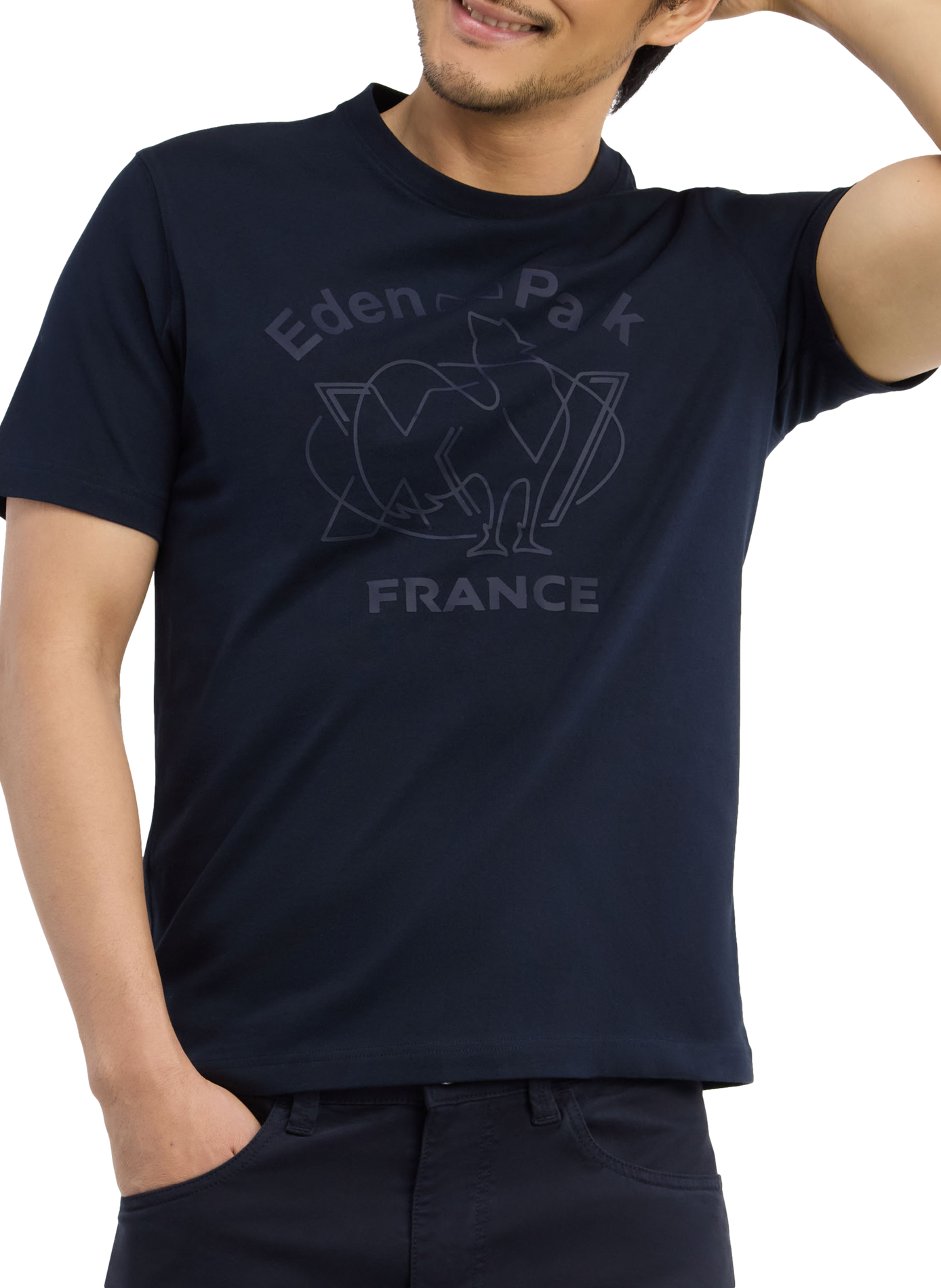 T-shirt droit col rond en coton EDEN PARK Bleu