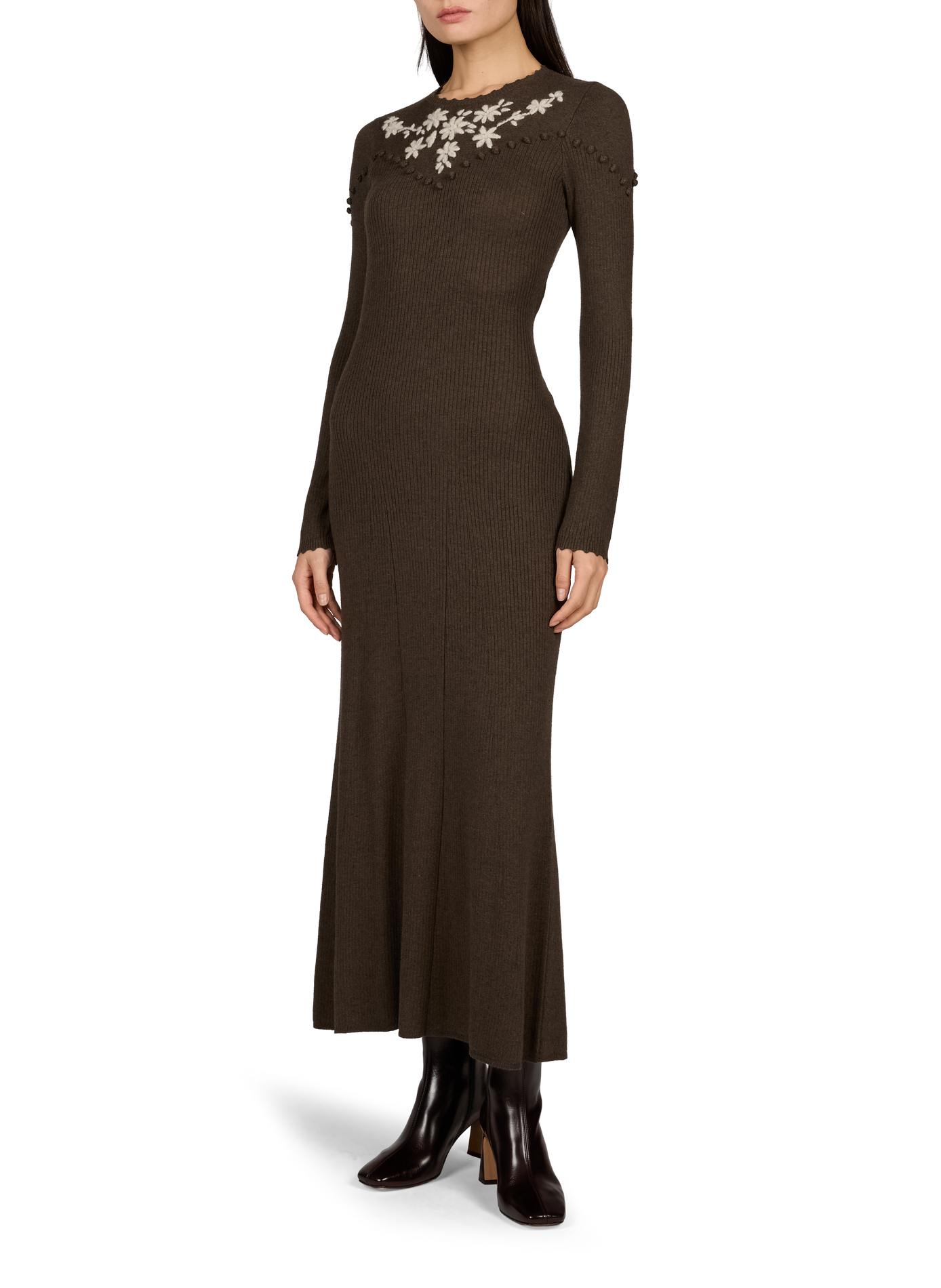 Fitted maxi dress in wool and cotton LOUISE MISHA Brown