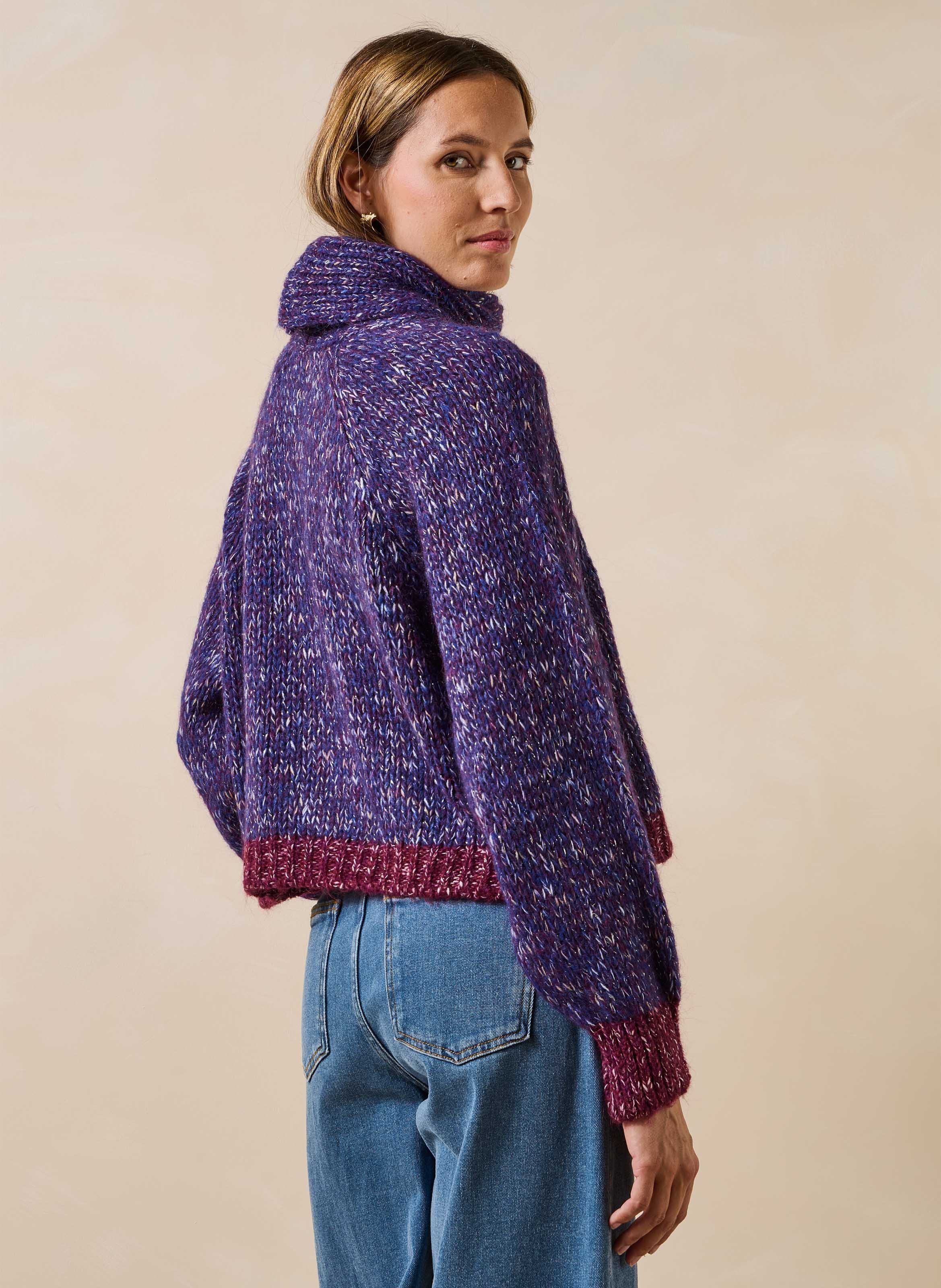 Oversized gebreide trui met opstaande kraag LA FEE MARABOUTEE Paars