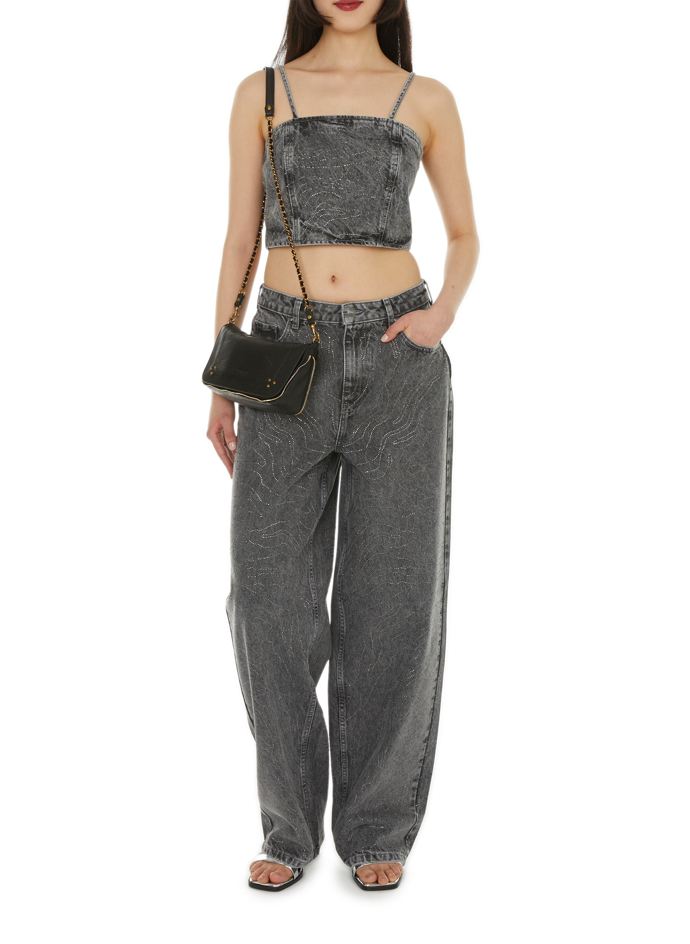 Top court en jean ROTATE Gris