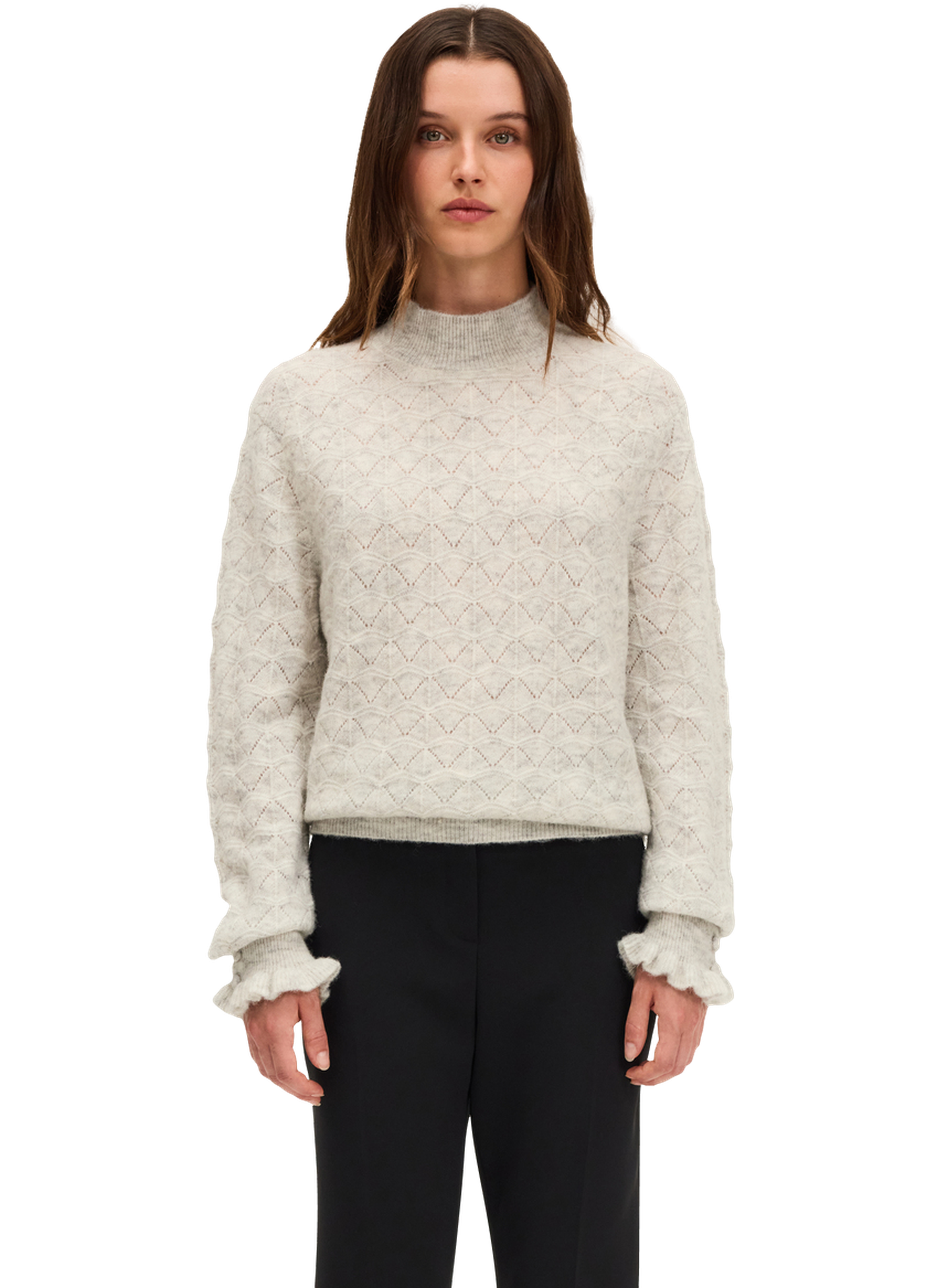 Pull ajouré à col montant fantaisie - erza  Gris clair