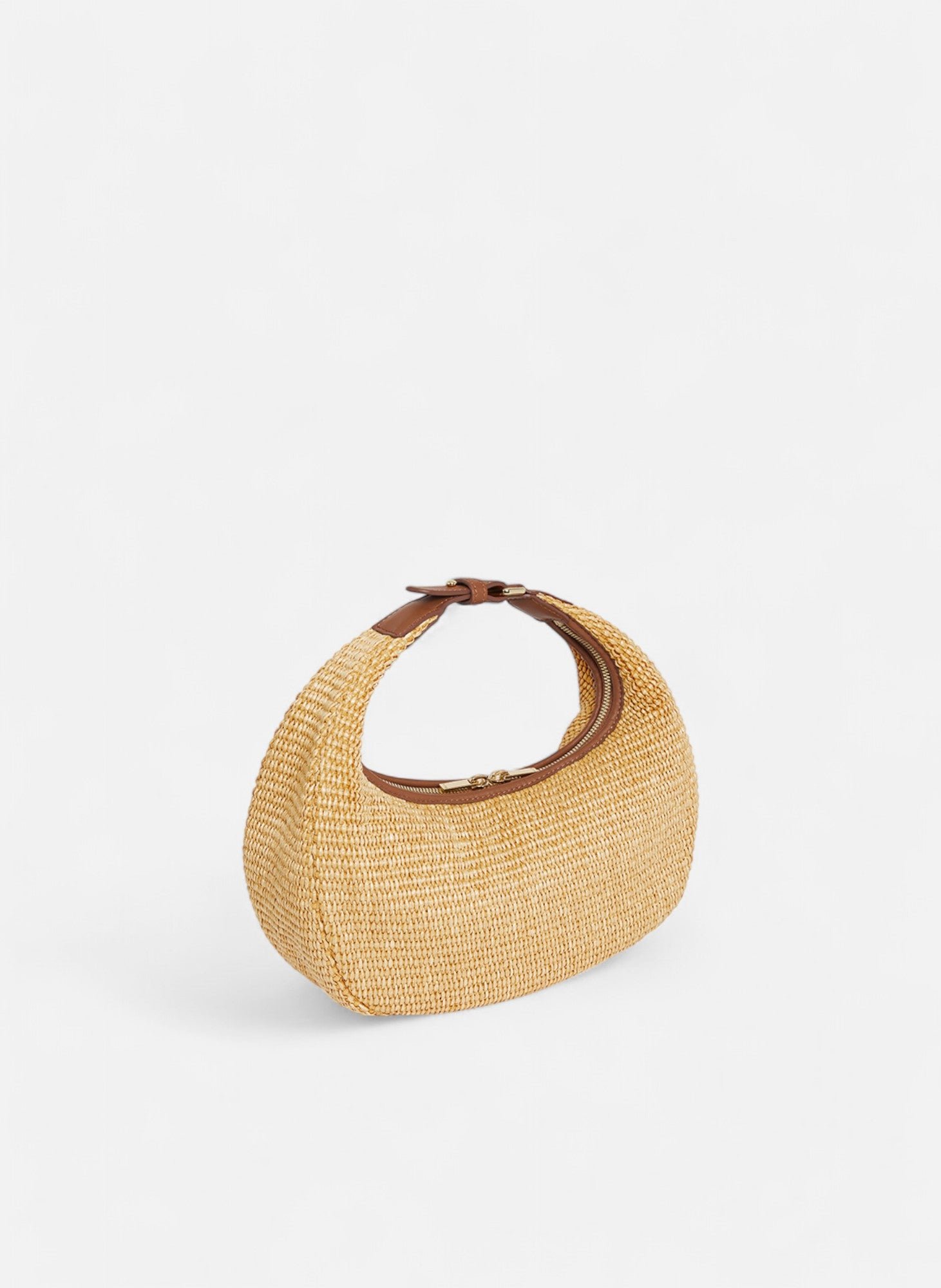 Petit sac hobo juliette effet raphia et cuir lisse LE TANNEUR Marron