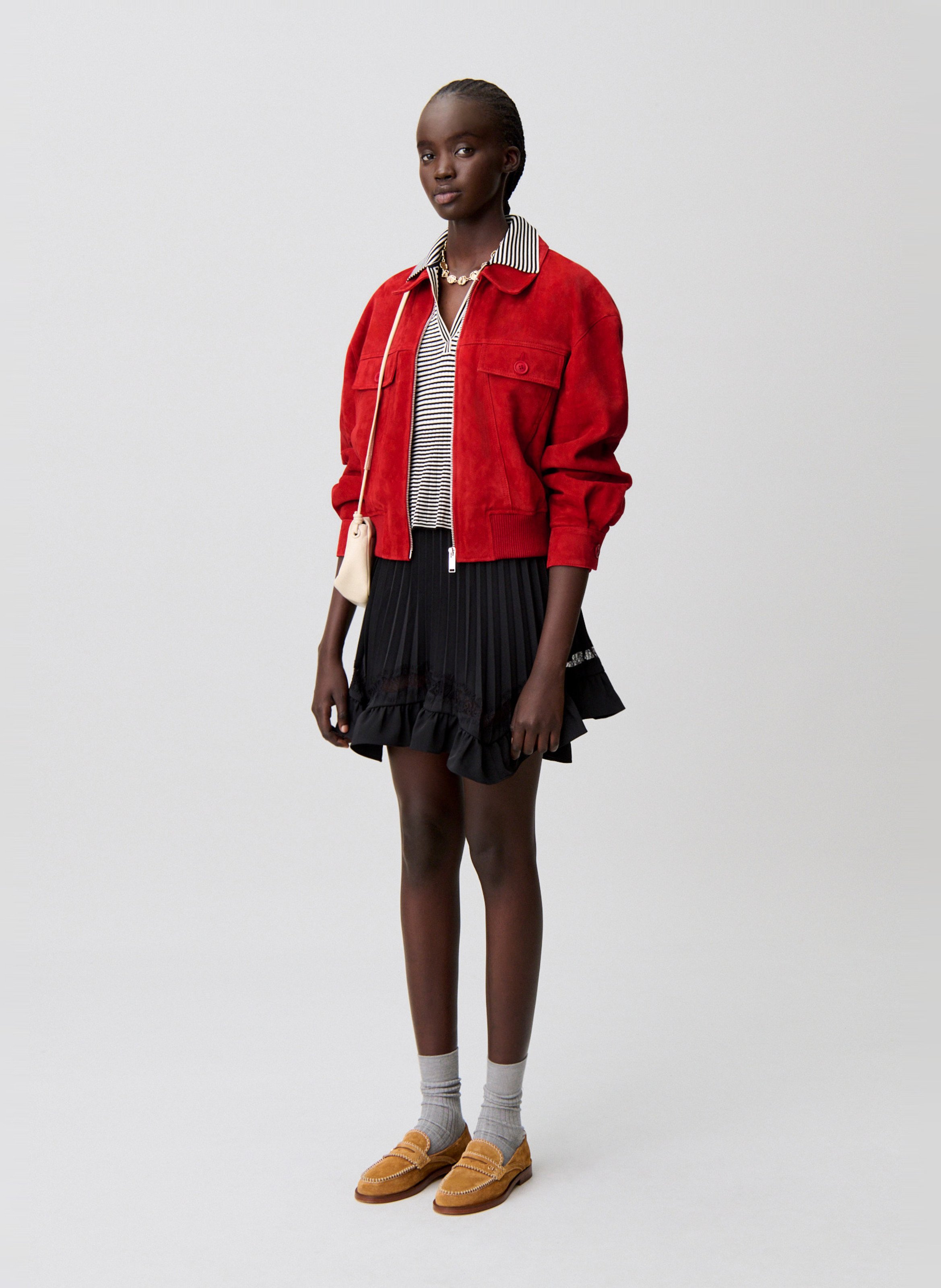 Veste col classique en cuir CLAUDIE PIERLOT Rouge