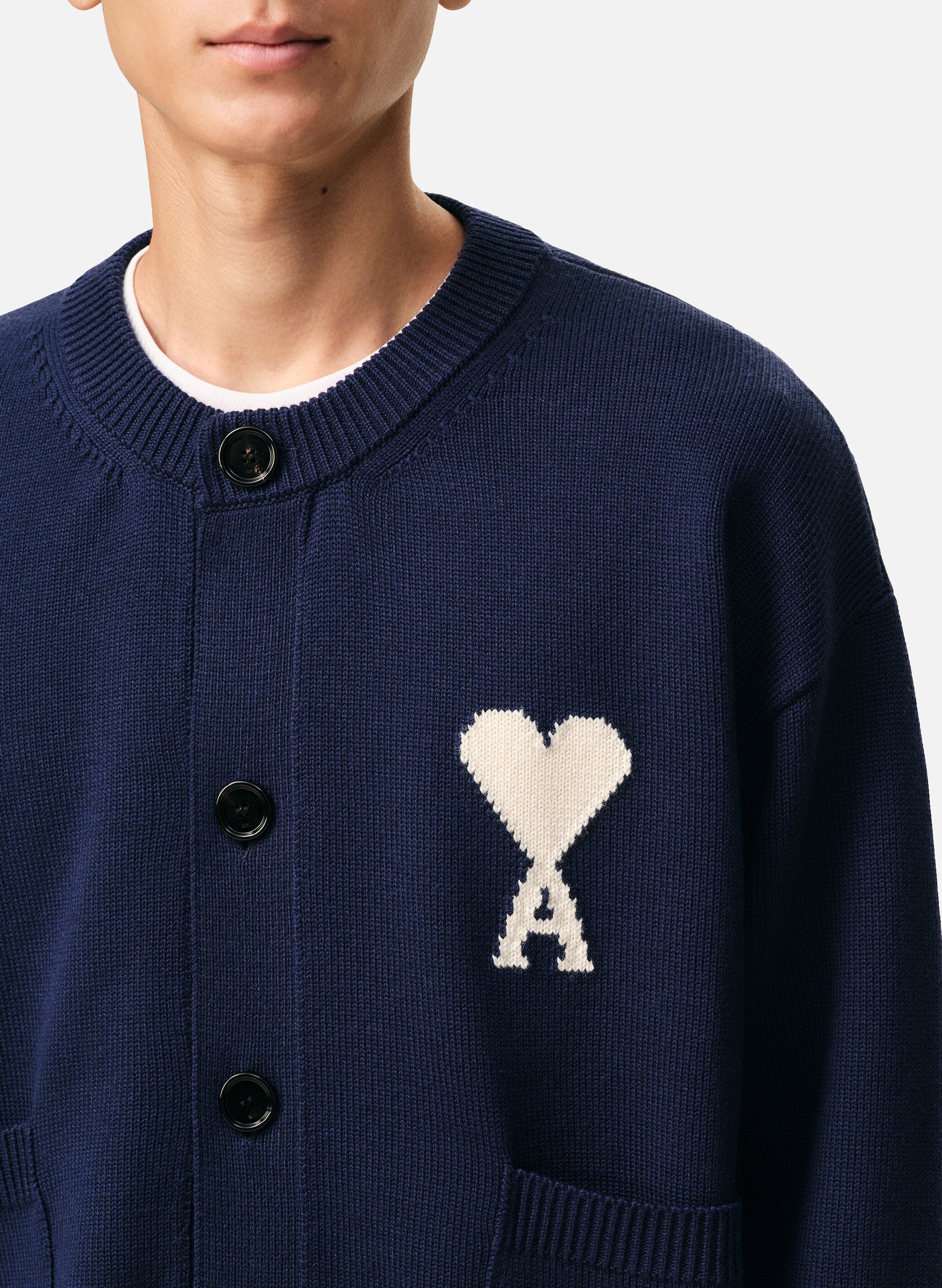 Cardigan col rond ami de coeur en laine unisexe AMI PARIS Bleu