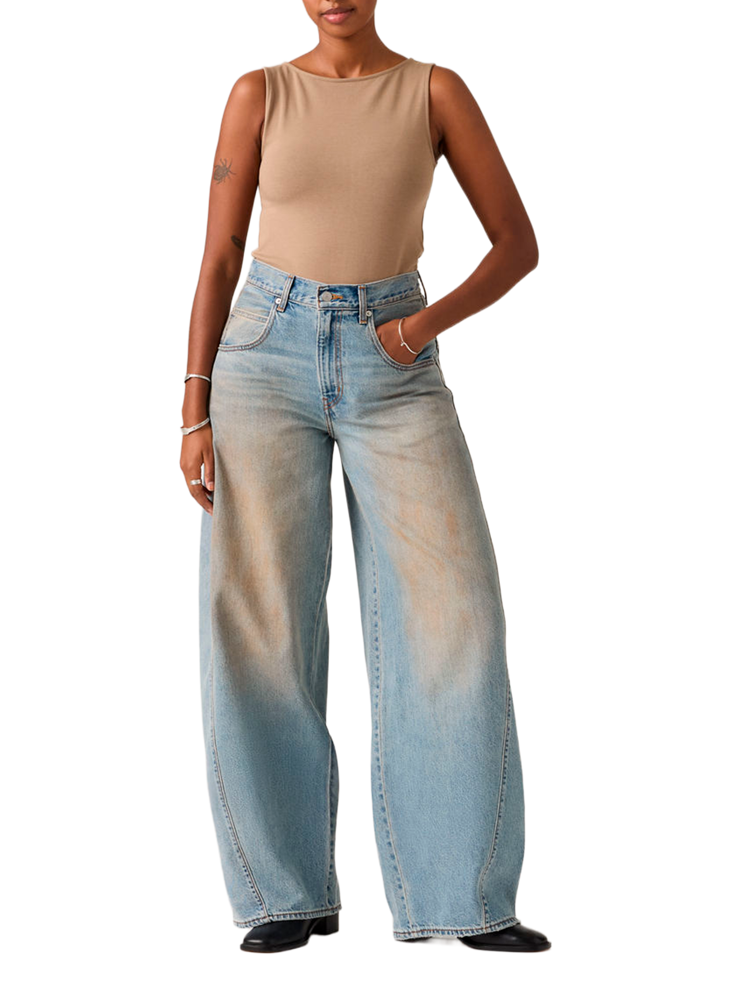 Jean super Baggy Barrel délavé en coton LEVI'S Marron