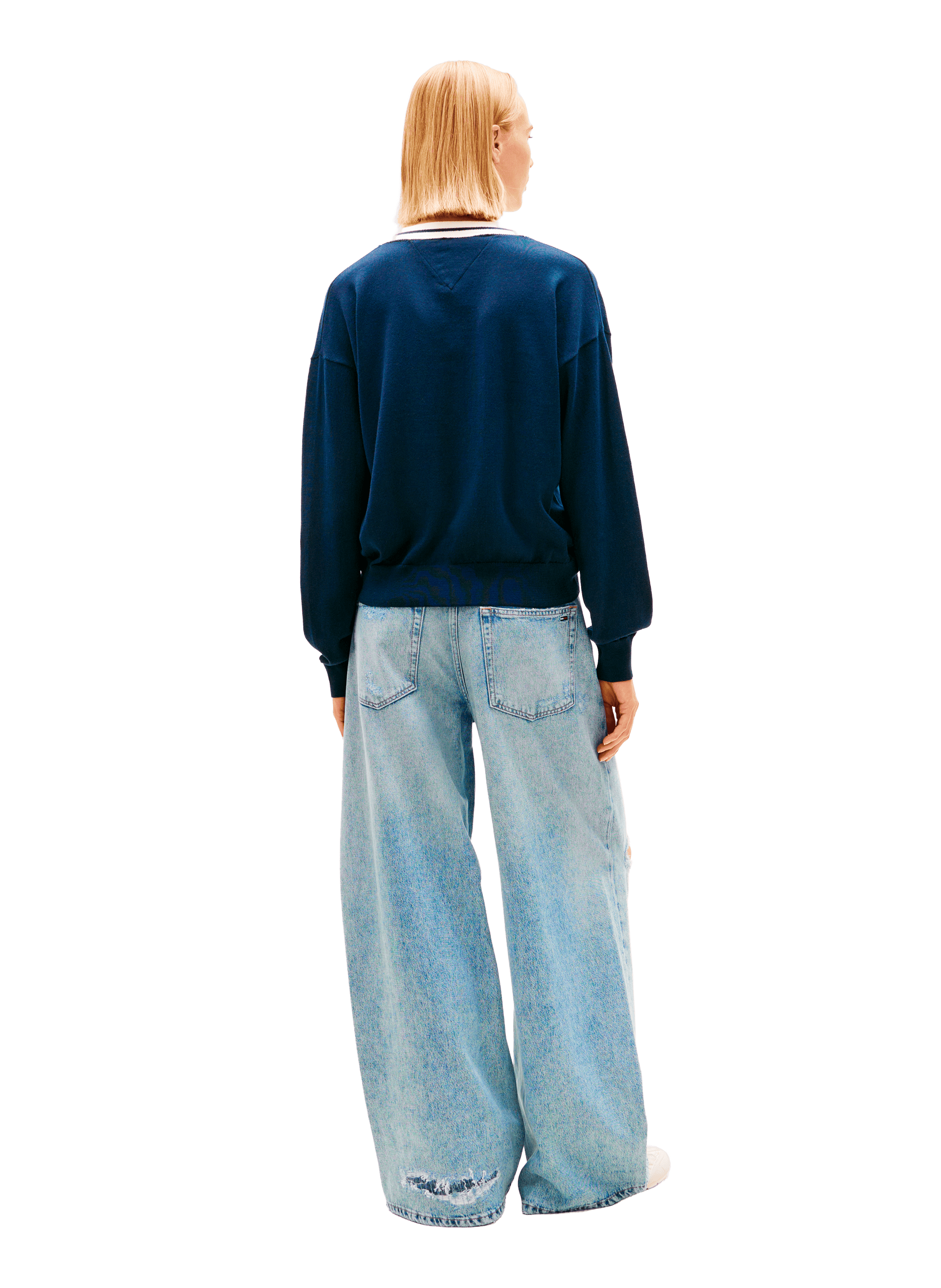 Straight V-neck cotton sweater TOMMY HILFIGER Blue