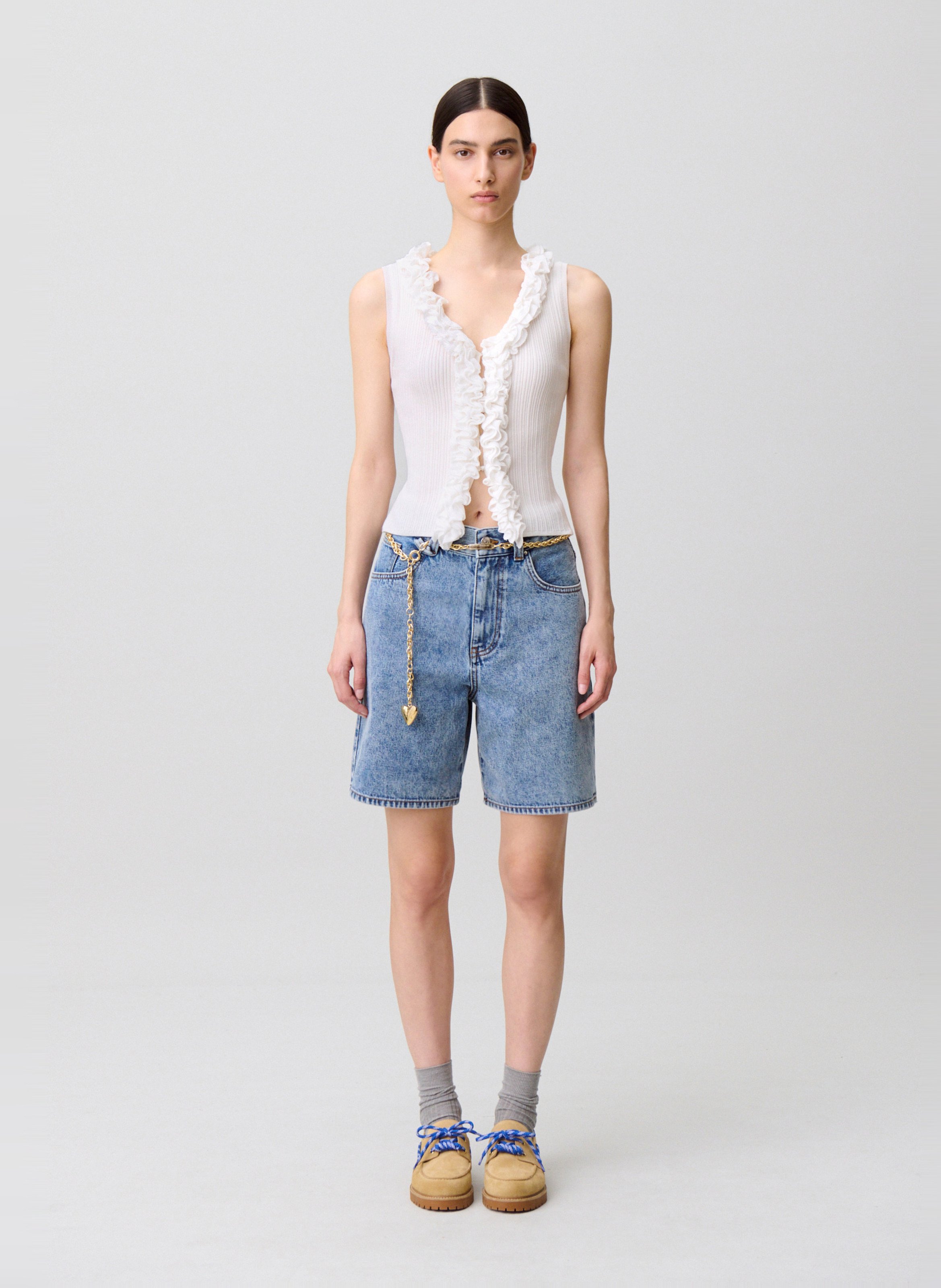 Top ajusté à volants CLAUDIE PIERLOT Blanc