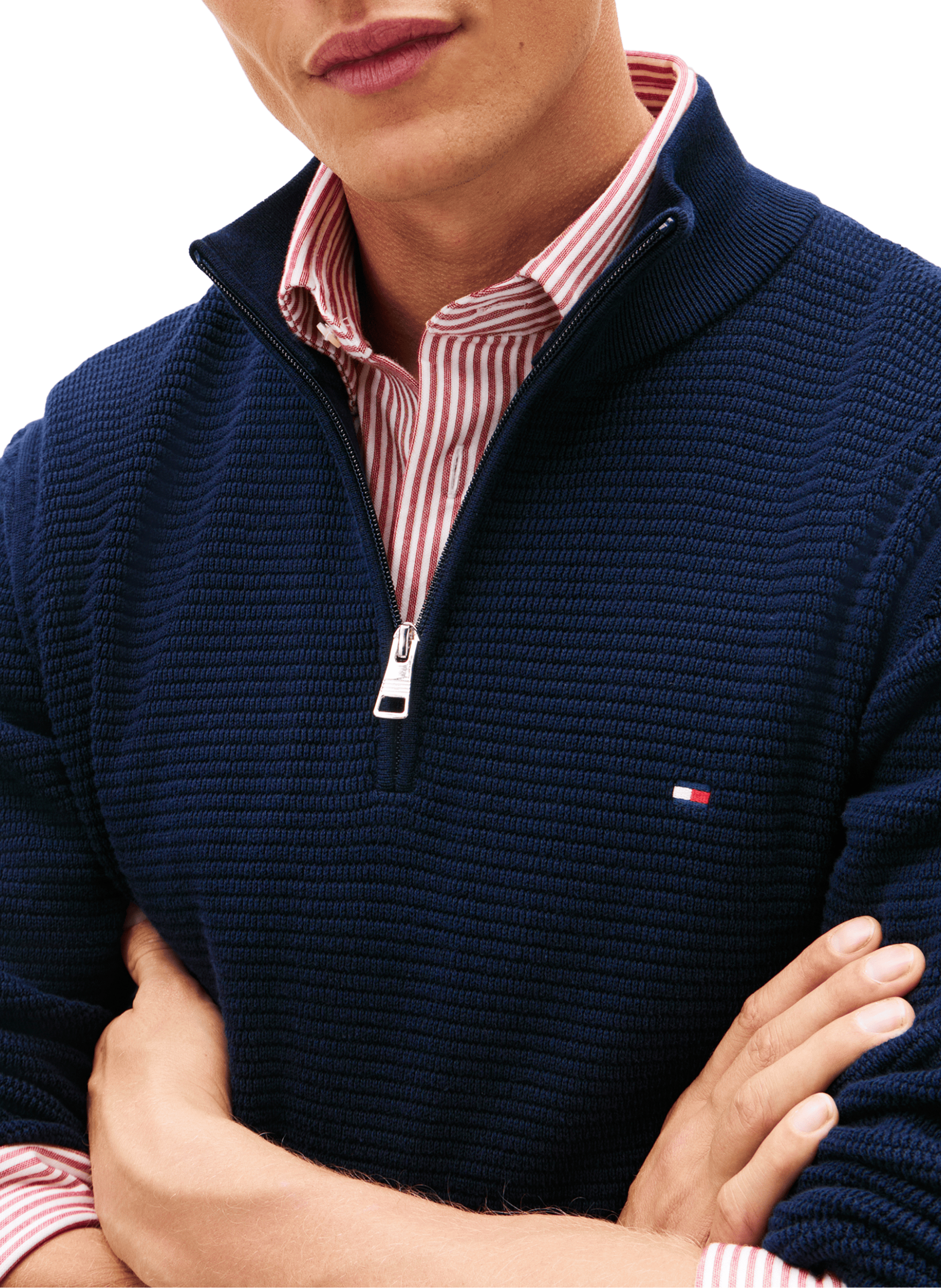 Straight cotton sweater with zip collar TOMMY HILFIGER Blue