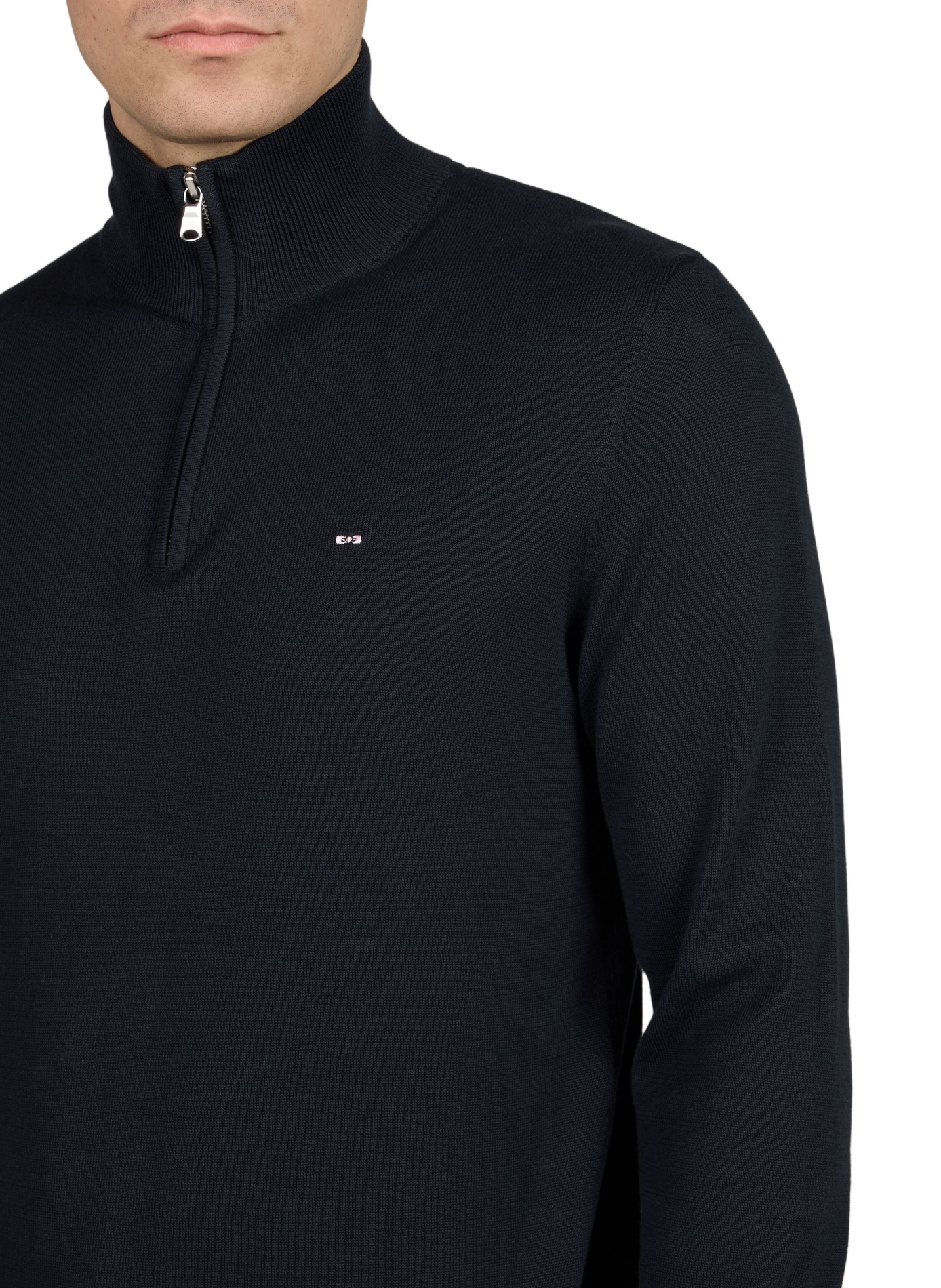 Straight fit high-neck zip-up cotton sweater EDEN PARK Blue