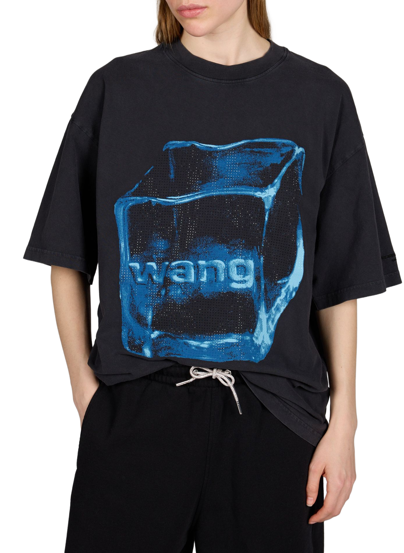 Loose-fitting T-shirt with rhinestone print ALEXANDER WANG Black