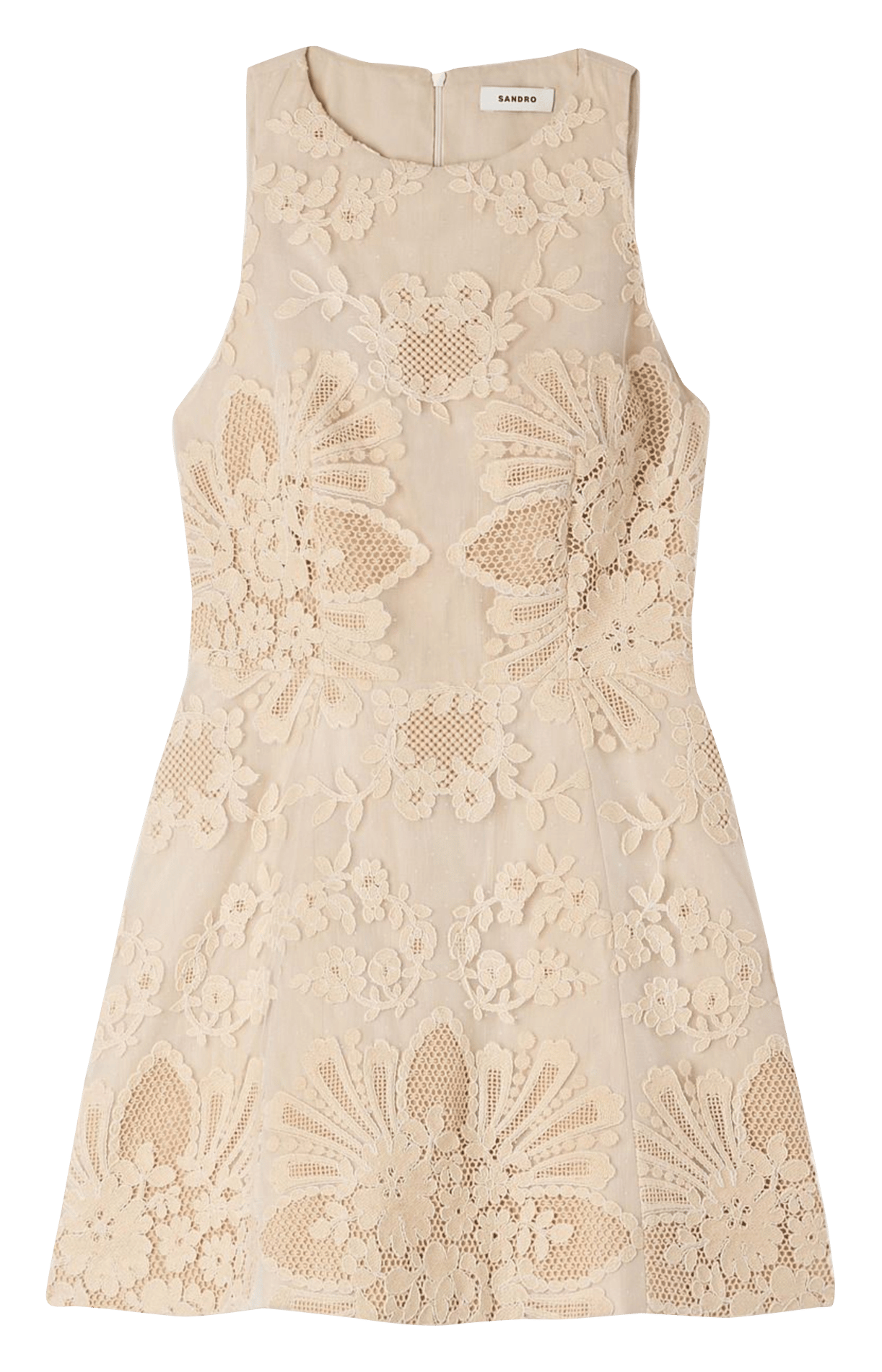 Robe courte sans manche dentelle SANDRO Beige