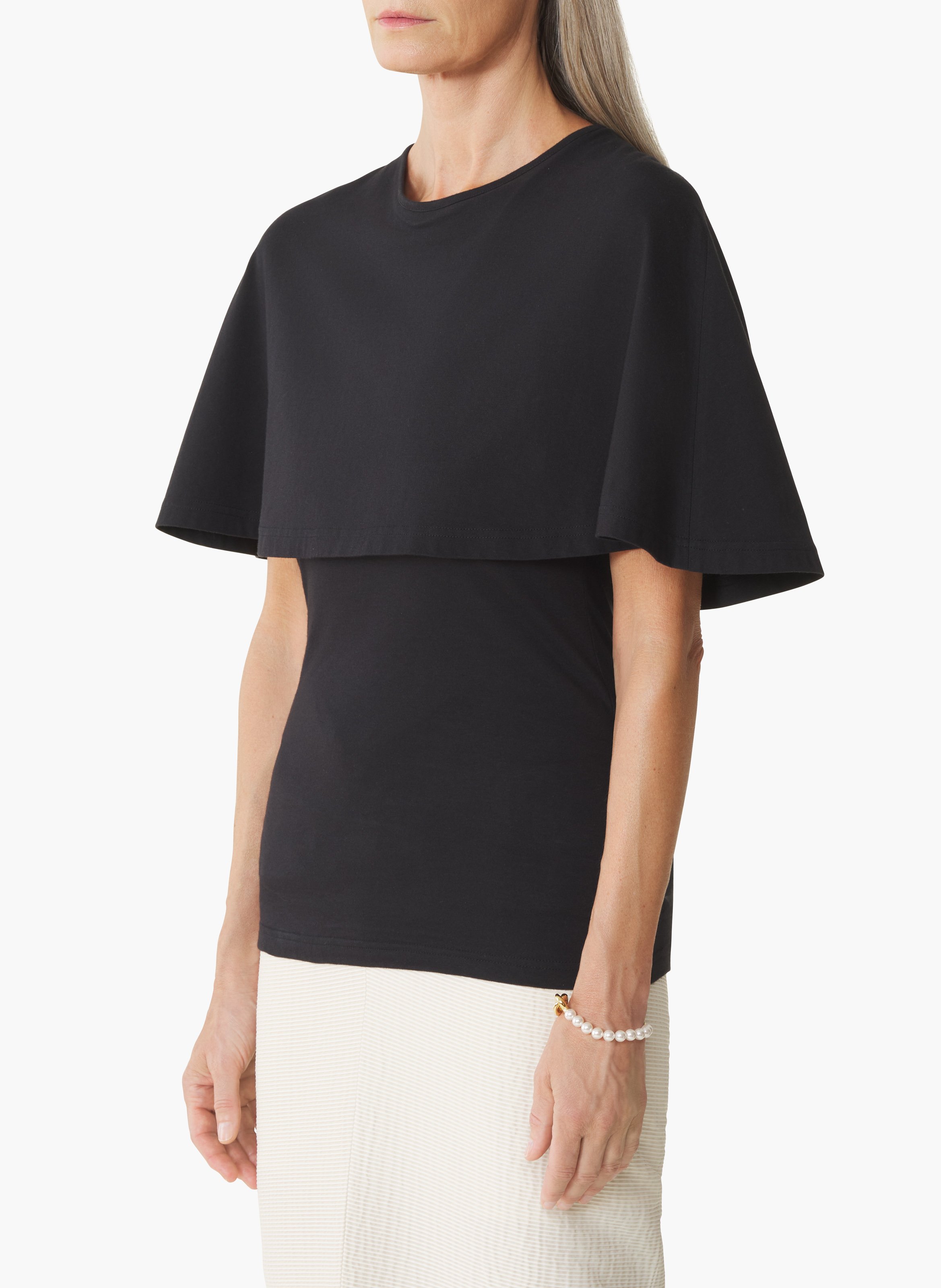 T-shirt à cape en coton et soie LANVIN Noir