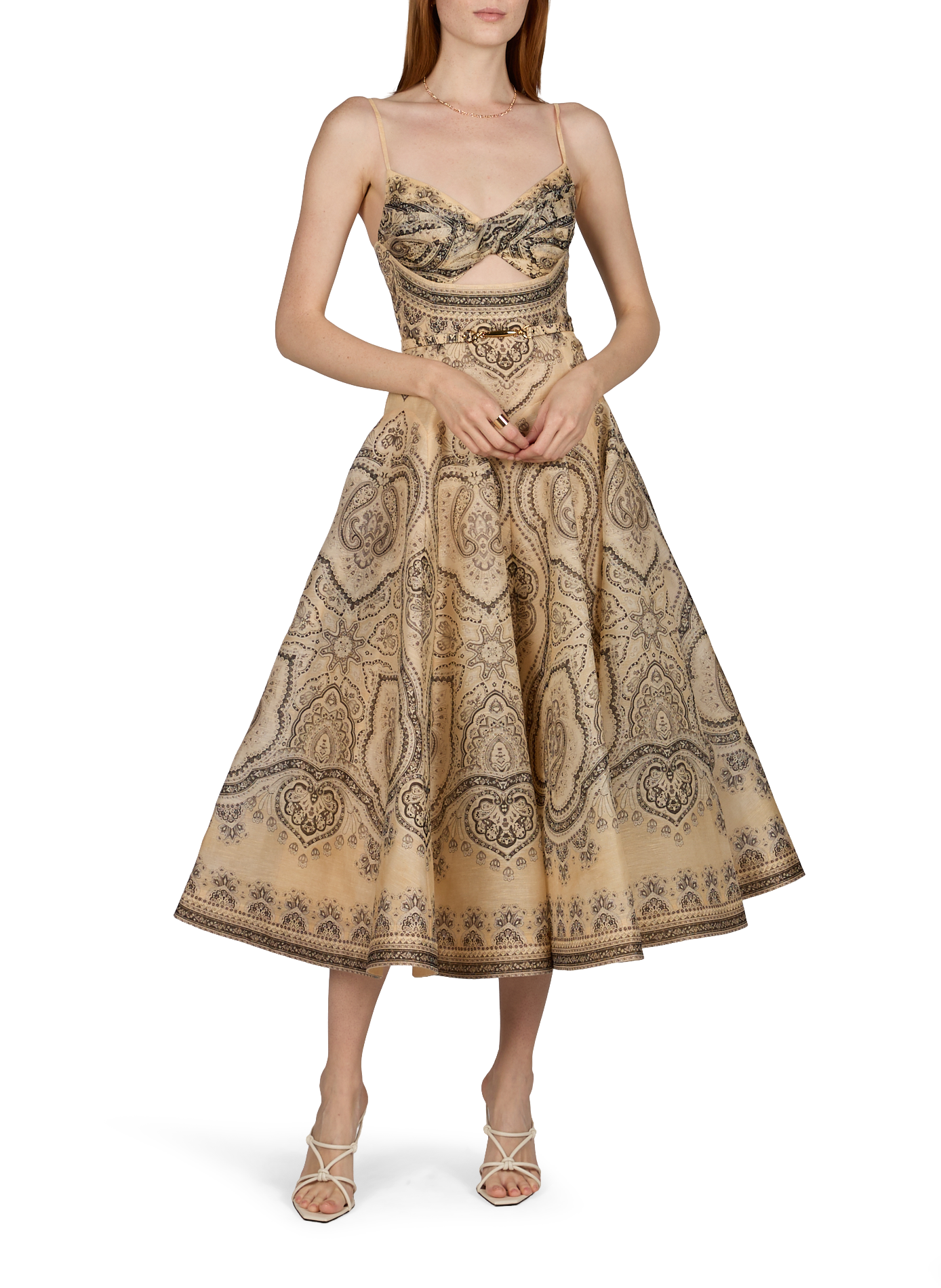 Robe mi-longue Luna à imprimé en lin et soie ZIMMERMANN Bleu