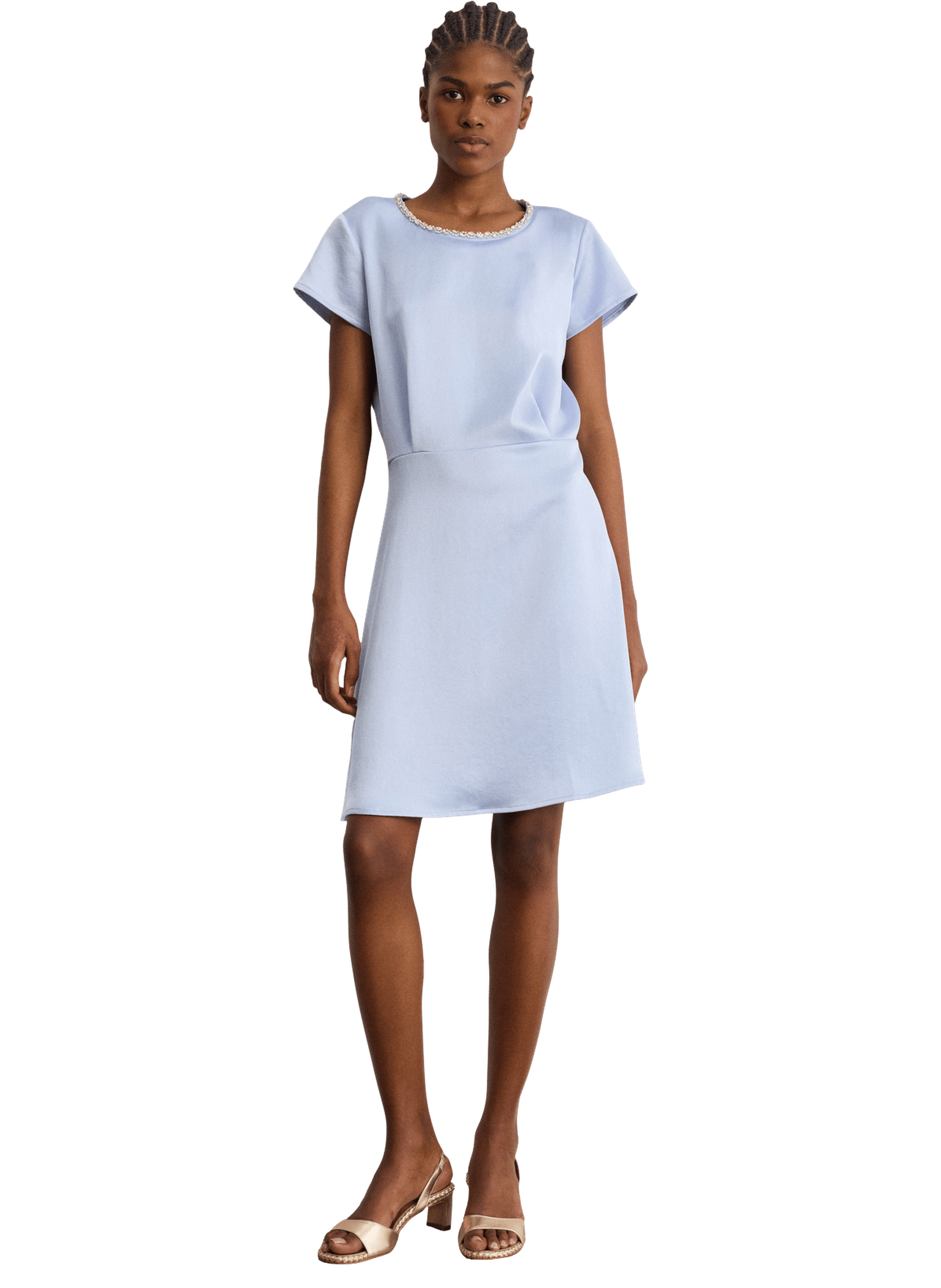 Robe courte en satin et strass - annie Bleu