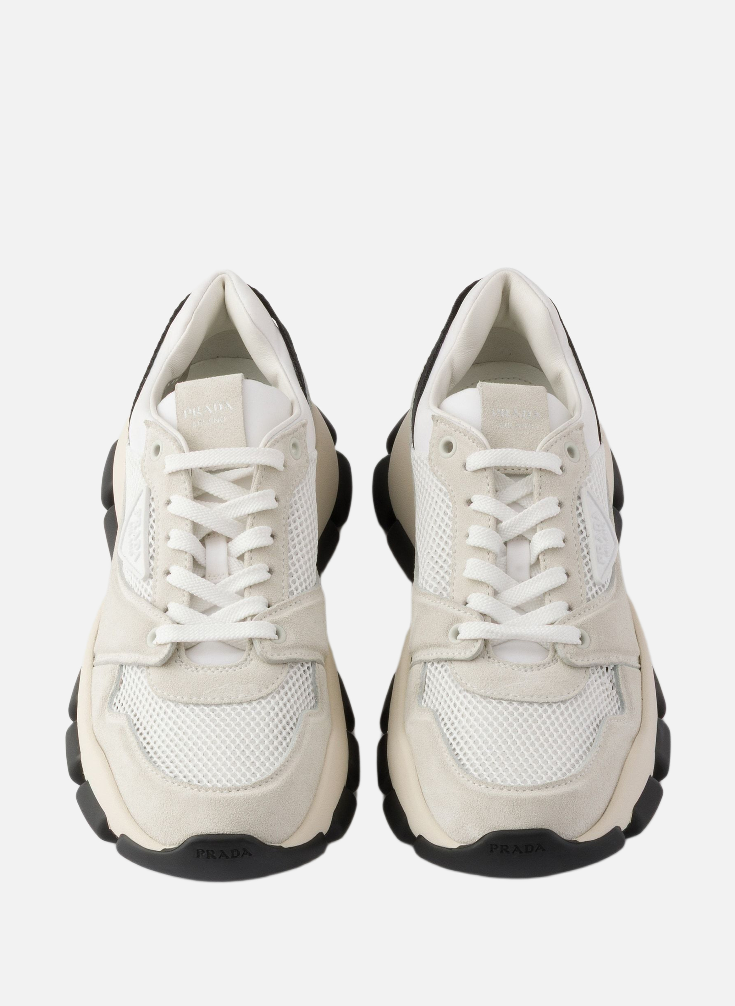 Baskets en tissu mesh et en suède PRADA Blanc