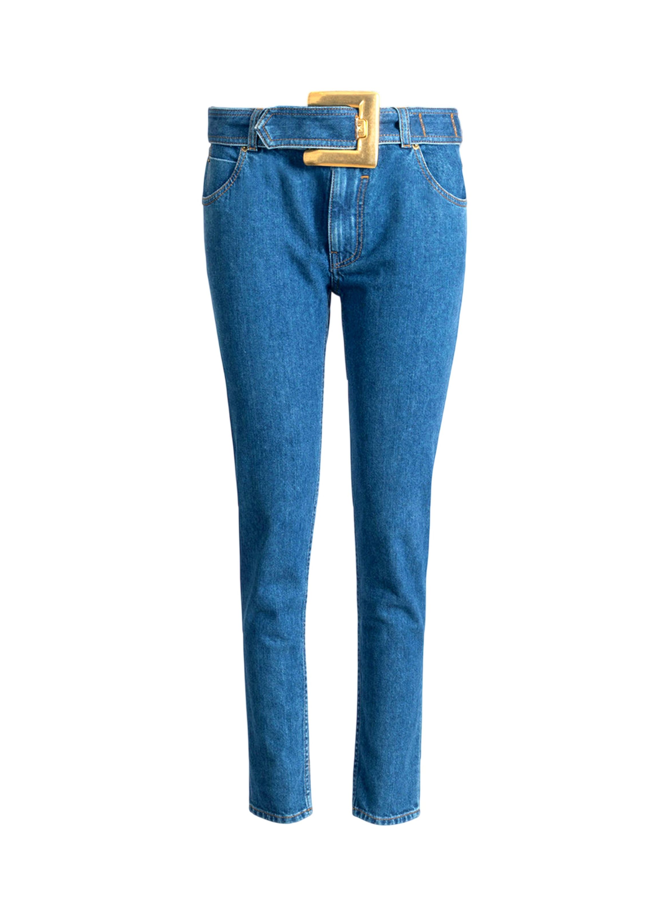 Jean ceinturé en denim BALMAIN Bleu