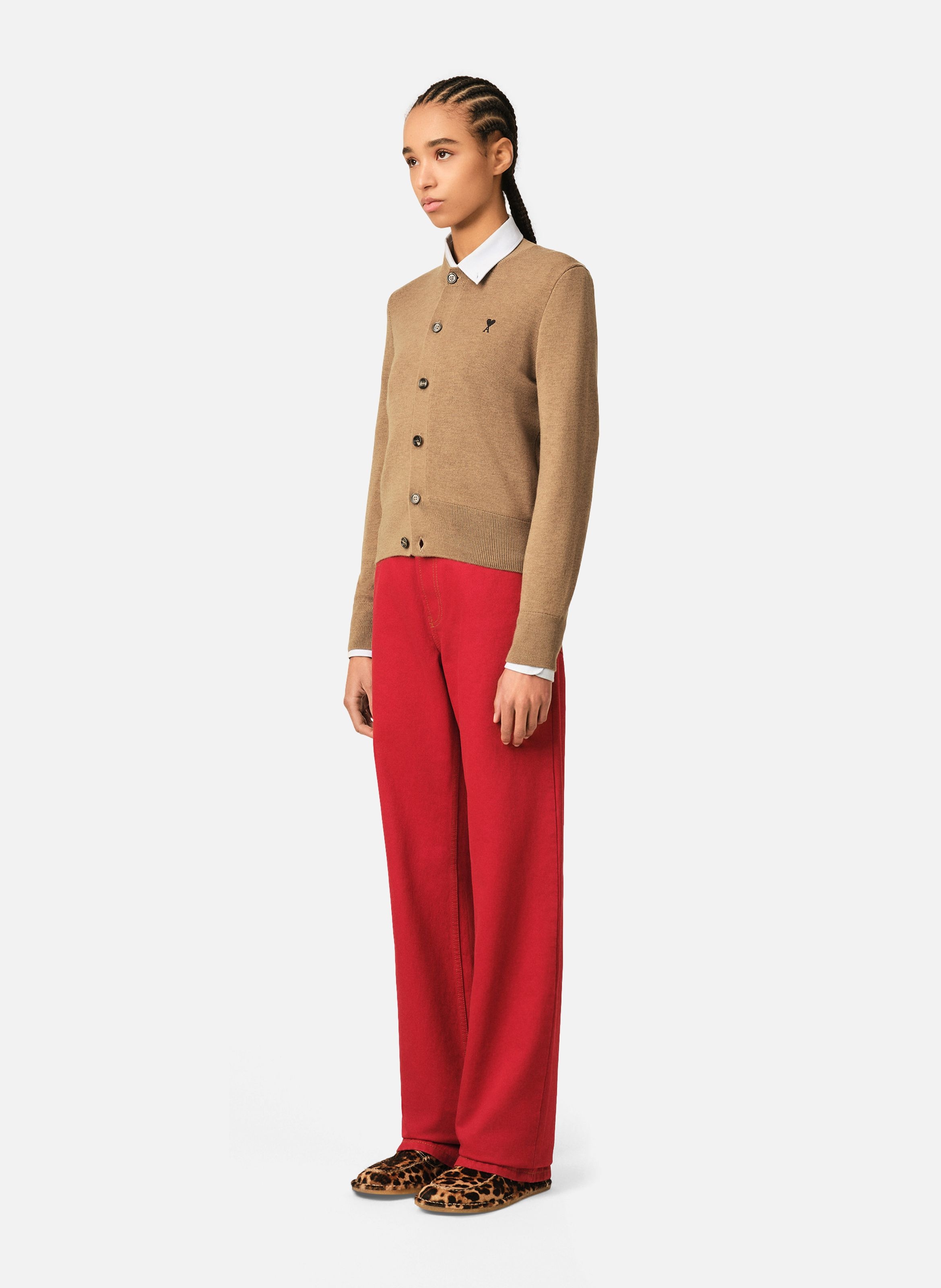 Cardigan col rond en laine ami de coeur AMI PARIS Rouge