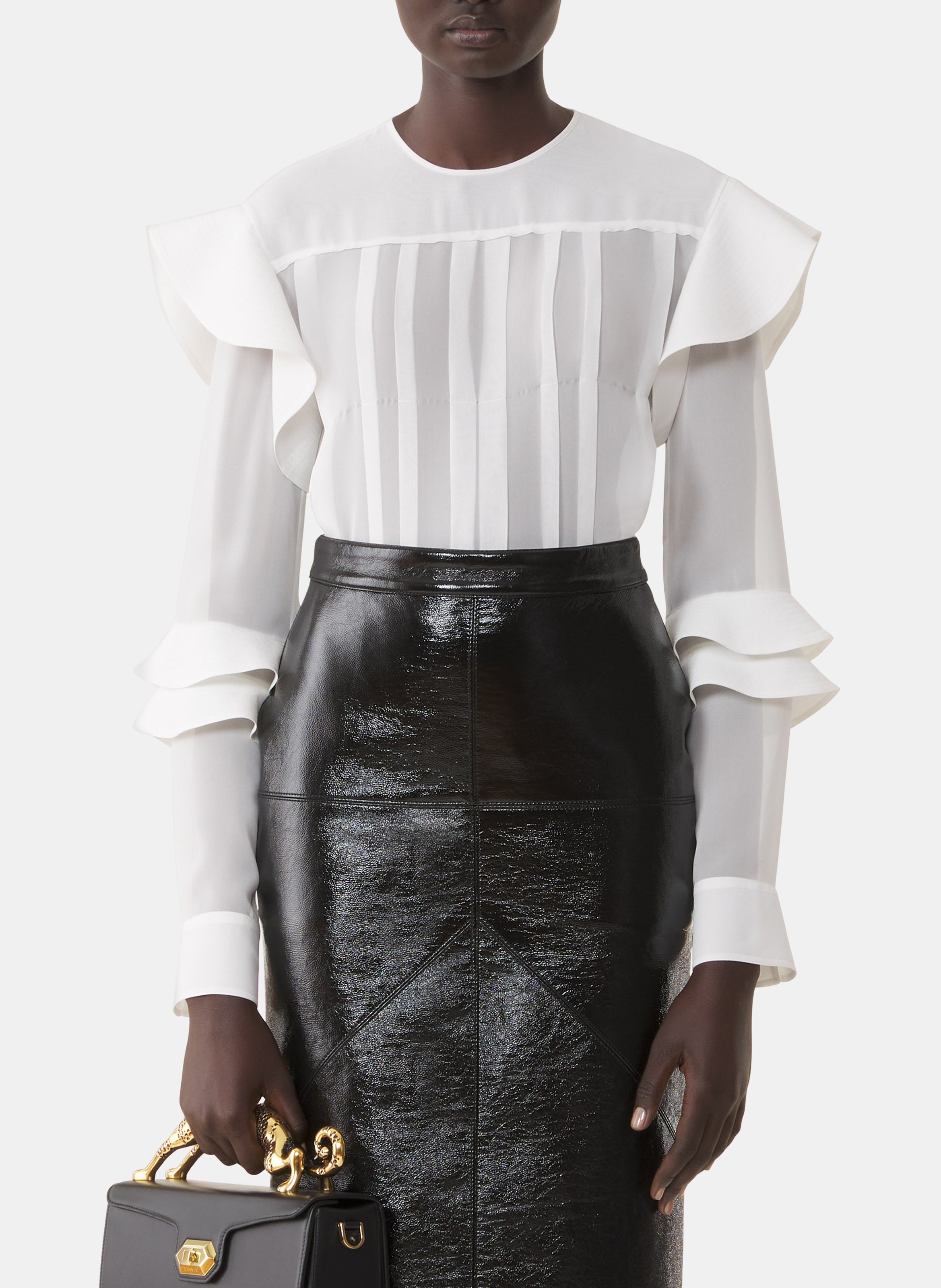 Blouse à volants en georgette de soie LANVIN Blanc