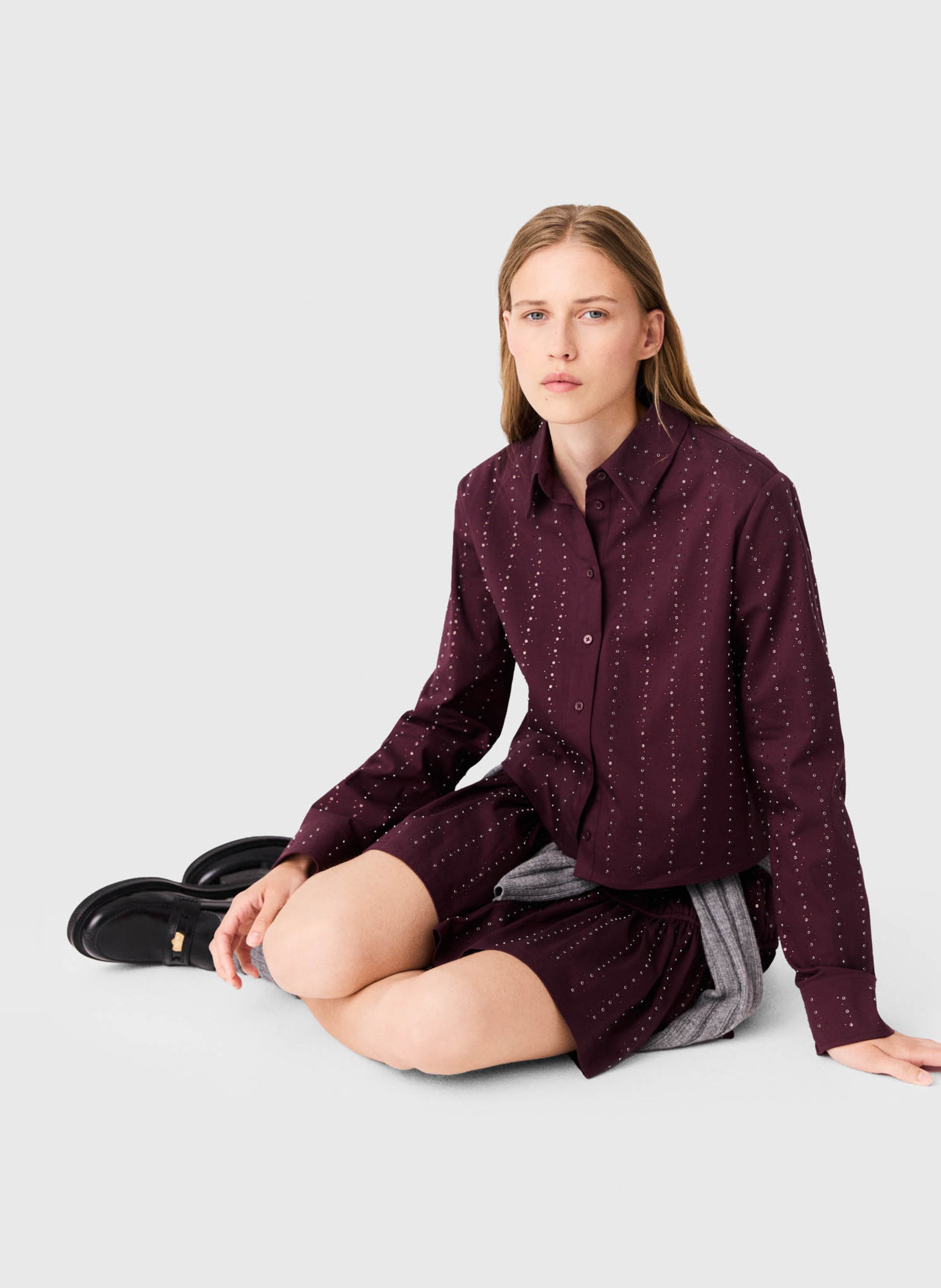 Chemise droite col classique en coton mélangé MAJE Rouge