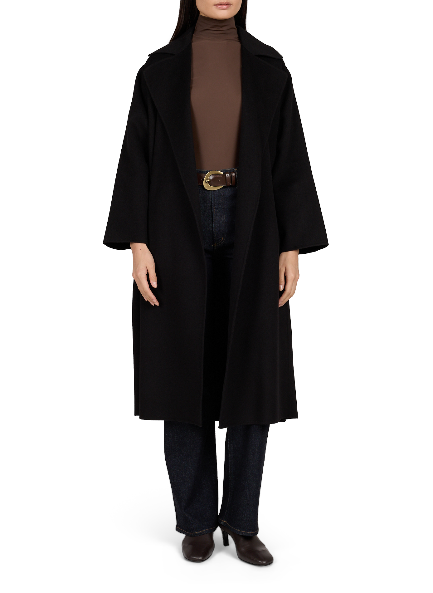 Long belted coat in blended virgin wool MAX MARA WEEK END Black