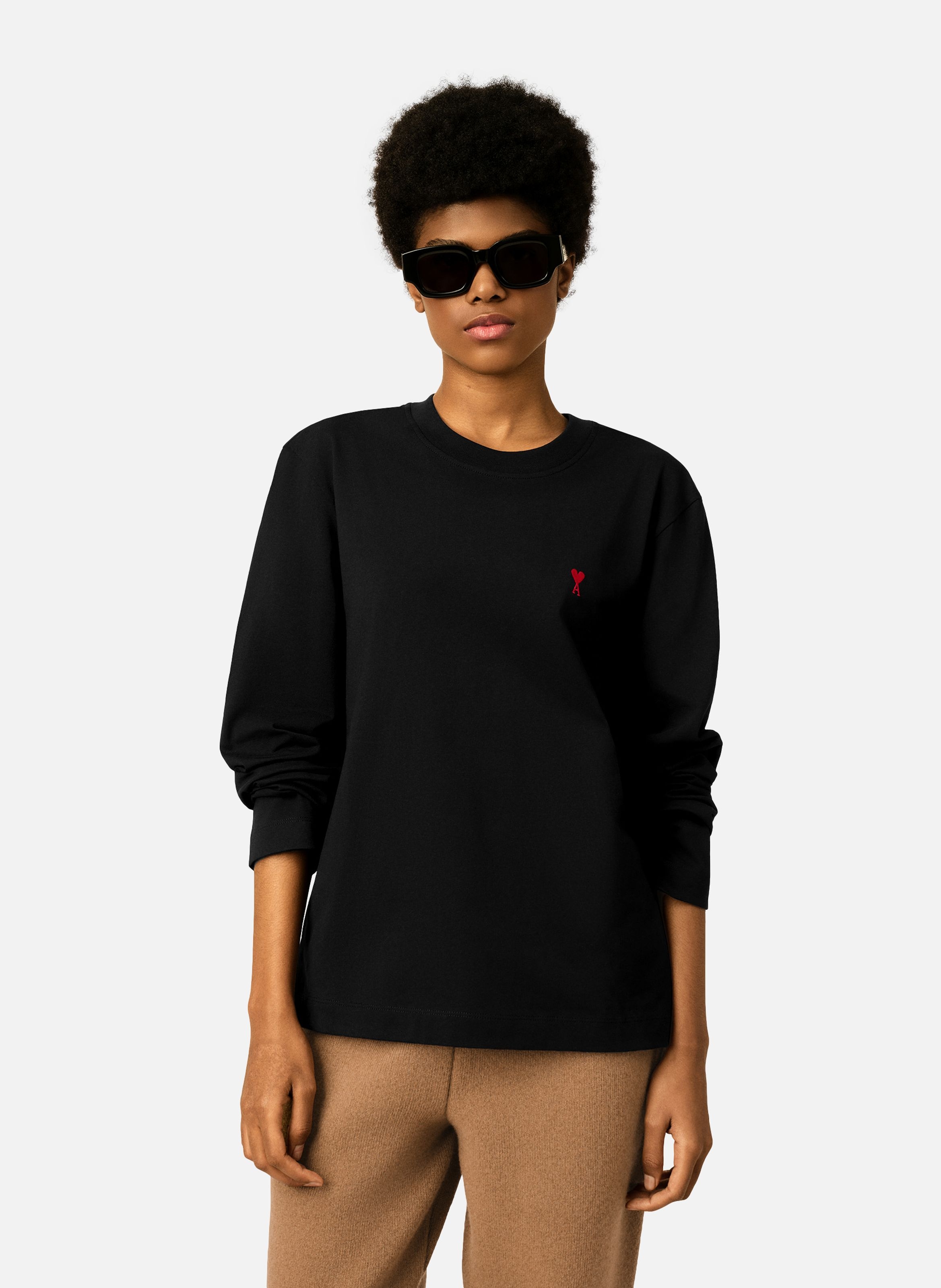 T-shirt manches longues ami de coeur rouge unisexe AMI PARIS Noir