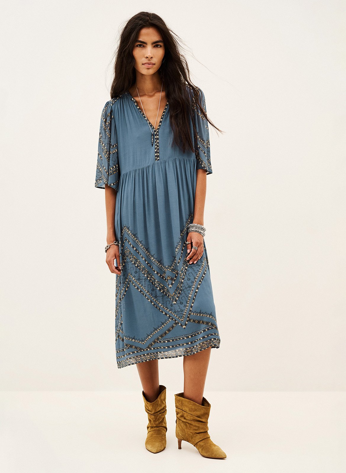 Robe midi droite imprimée pacifica BA&SH Bleu