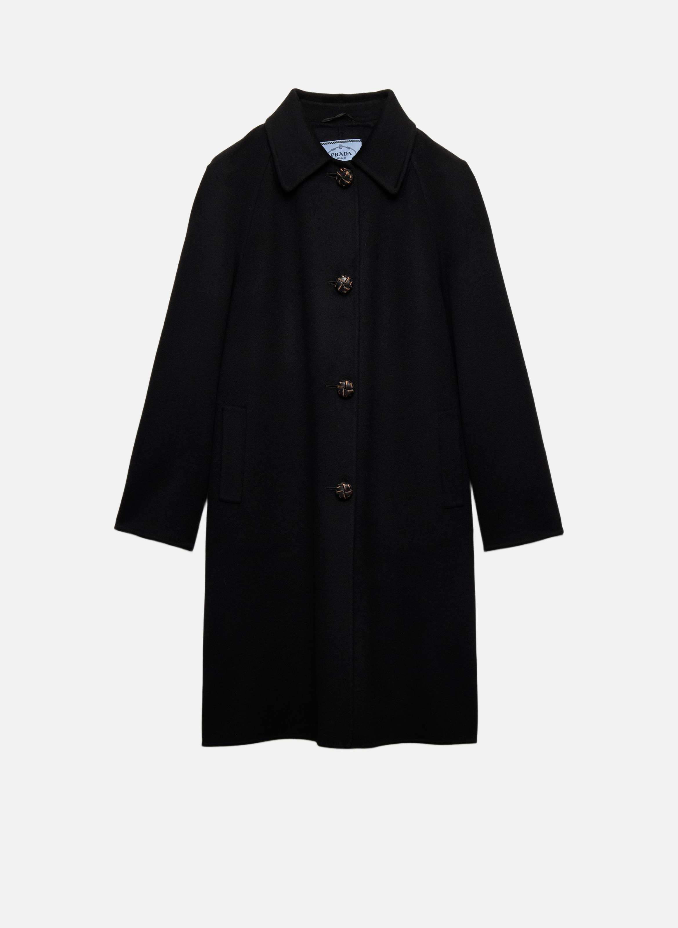 Manteau droit en double cachemire et laine PRADA Noir