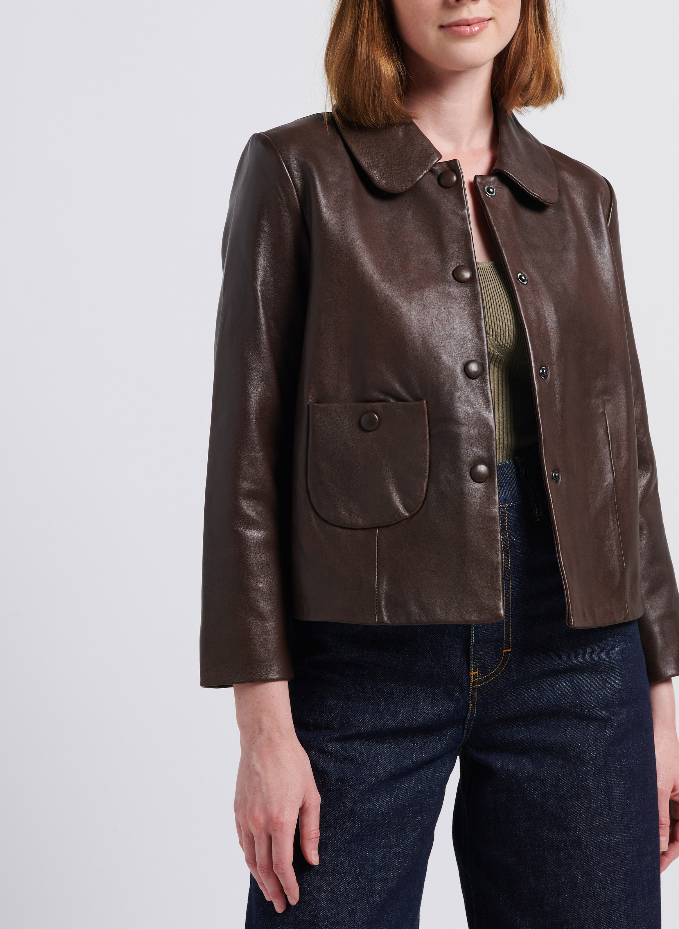Veste col claudine en cuir milos BA&SH Marron