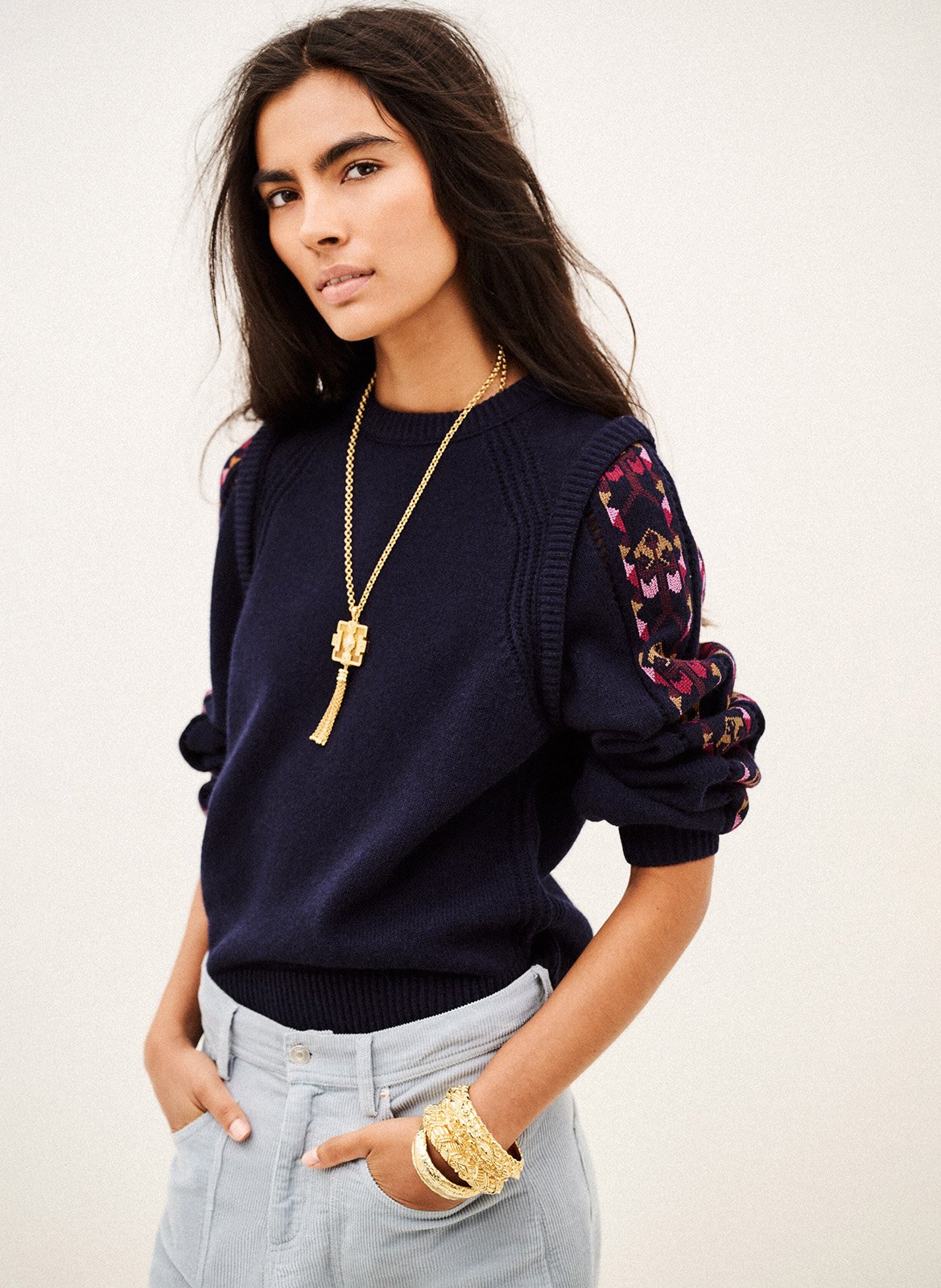 Pull brodé en maille de laine elda BA&SH Bleu