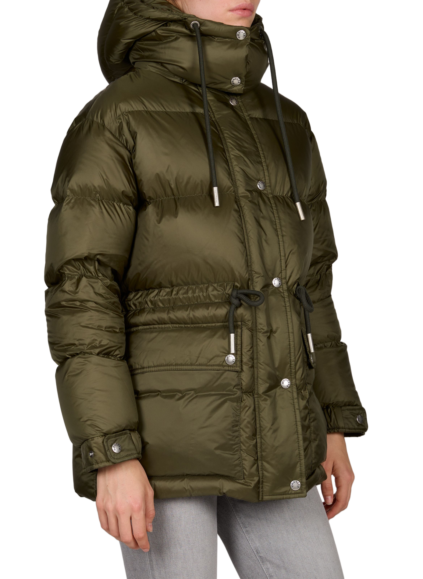 Piumino aderente con cappuccio monocolore MONCLER Verde