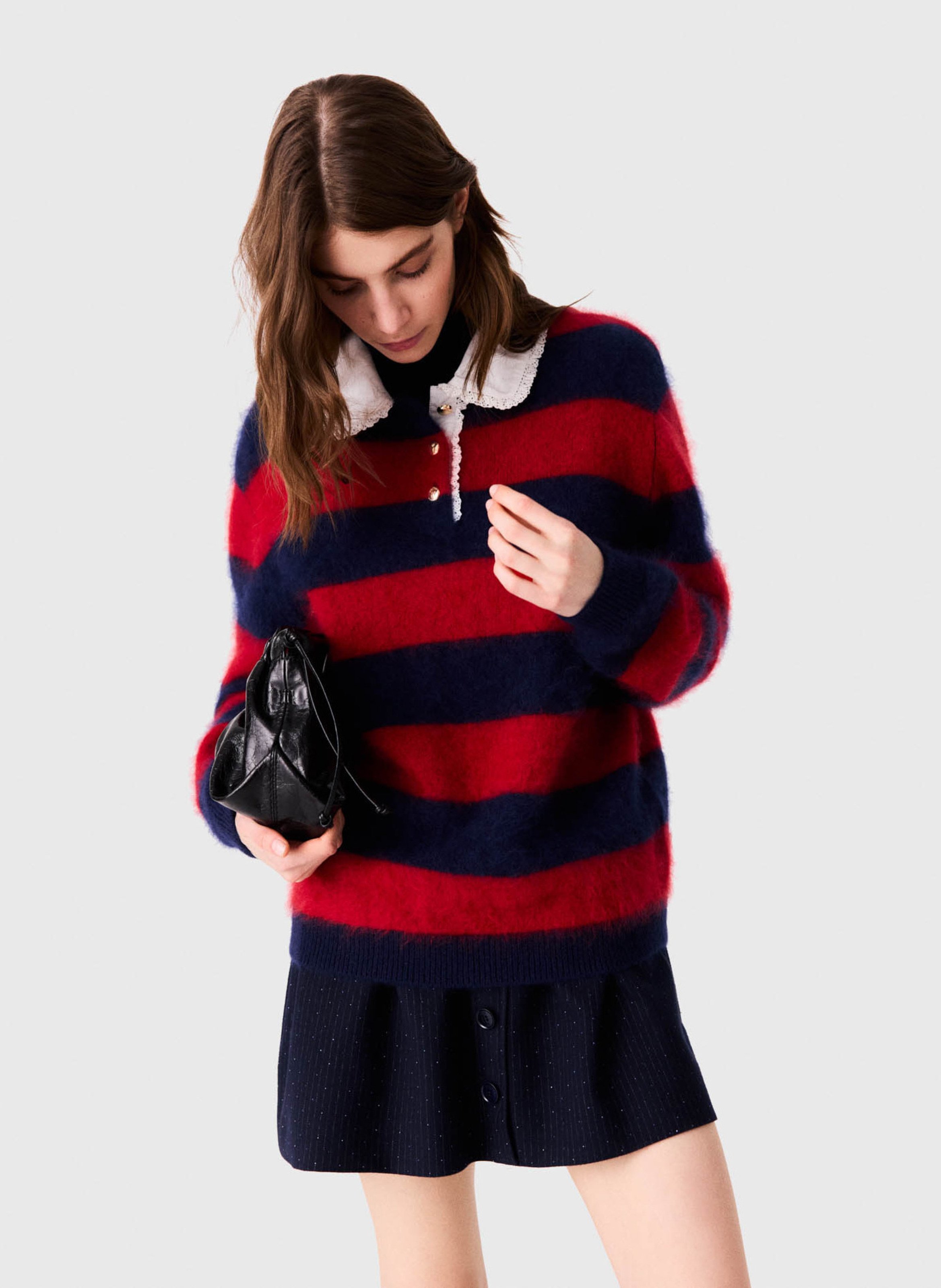 Pull col polo en laine mélangée MAJE Rouge