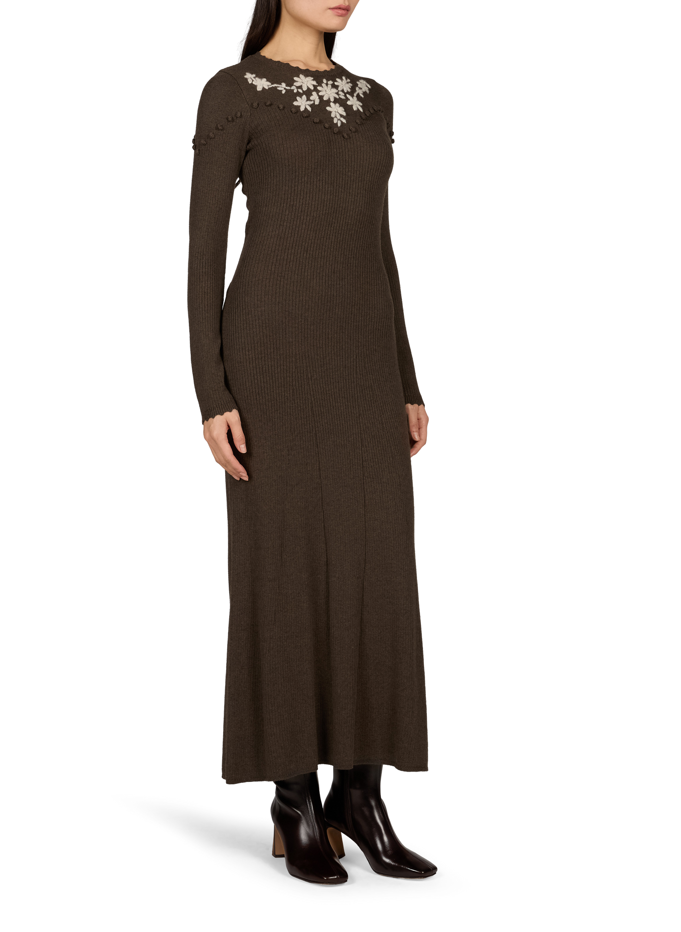 Fitted maxi dress in wool and cotton LOUISE MISHA Brown