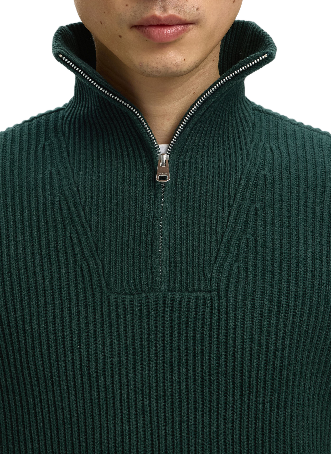 Ribbed cotton high-neck sweater SELECTED Green