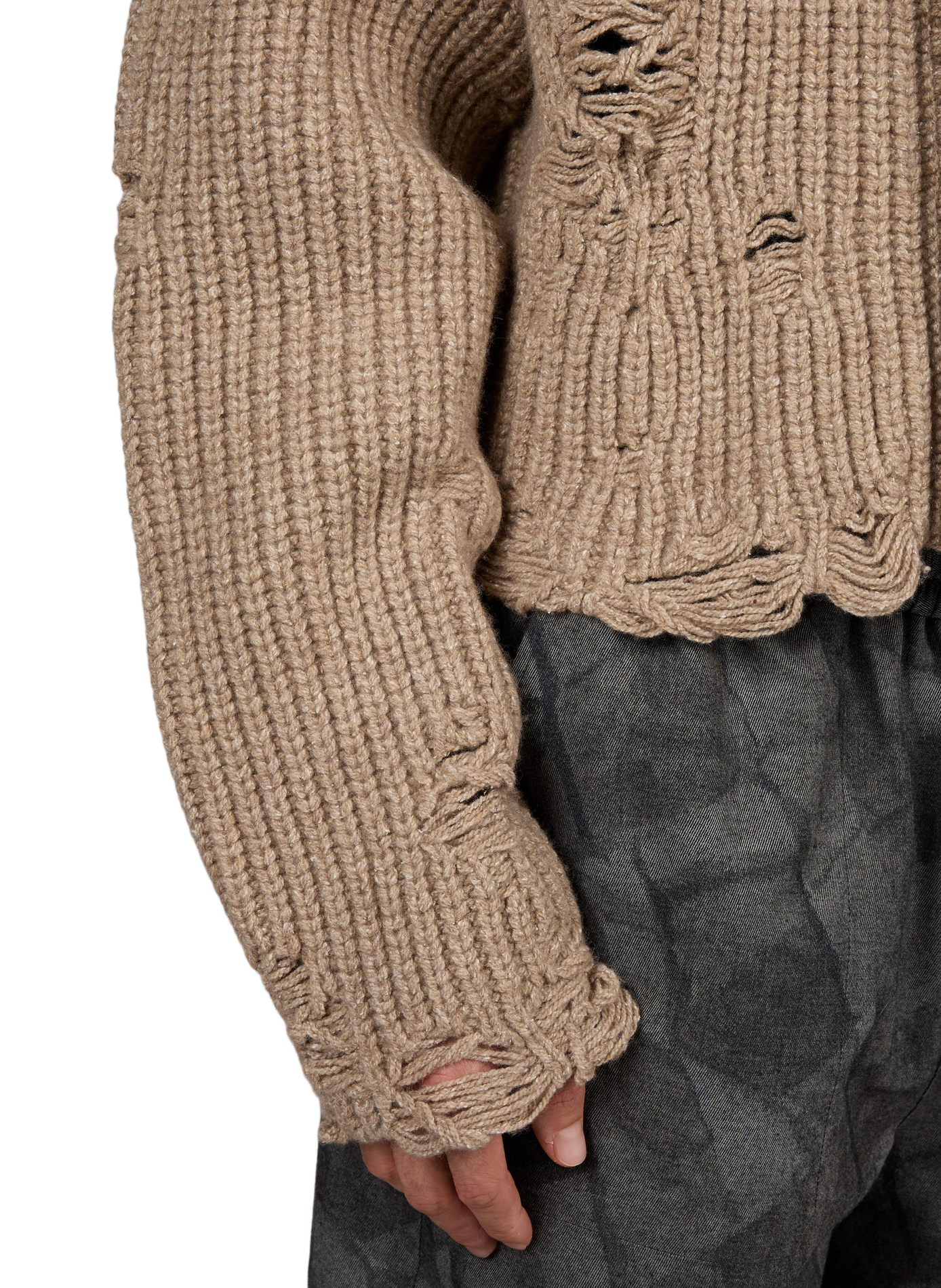 Double-collar cardigan in distressed-effect wool blend SEAN SUEN Beige