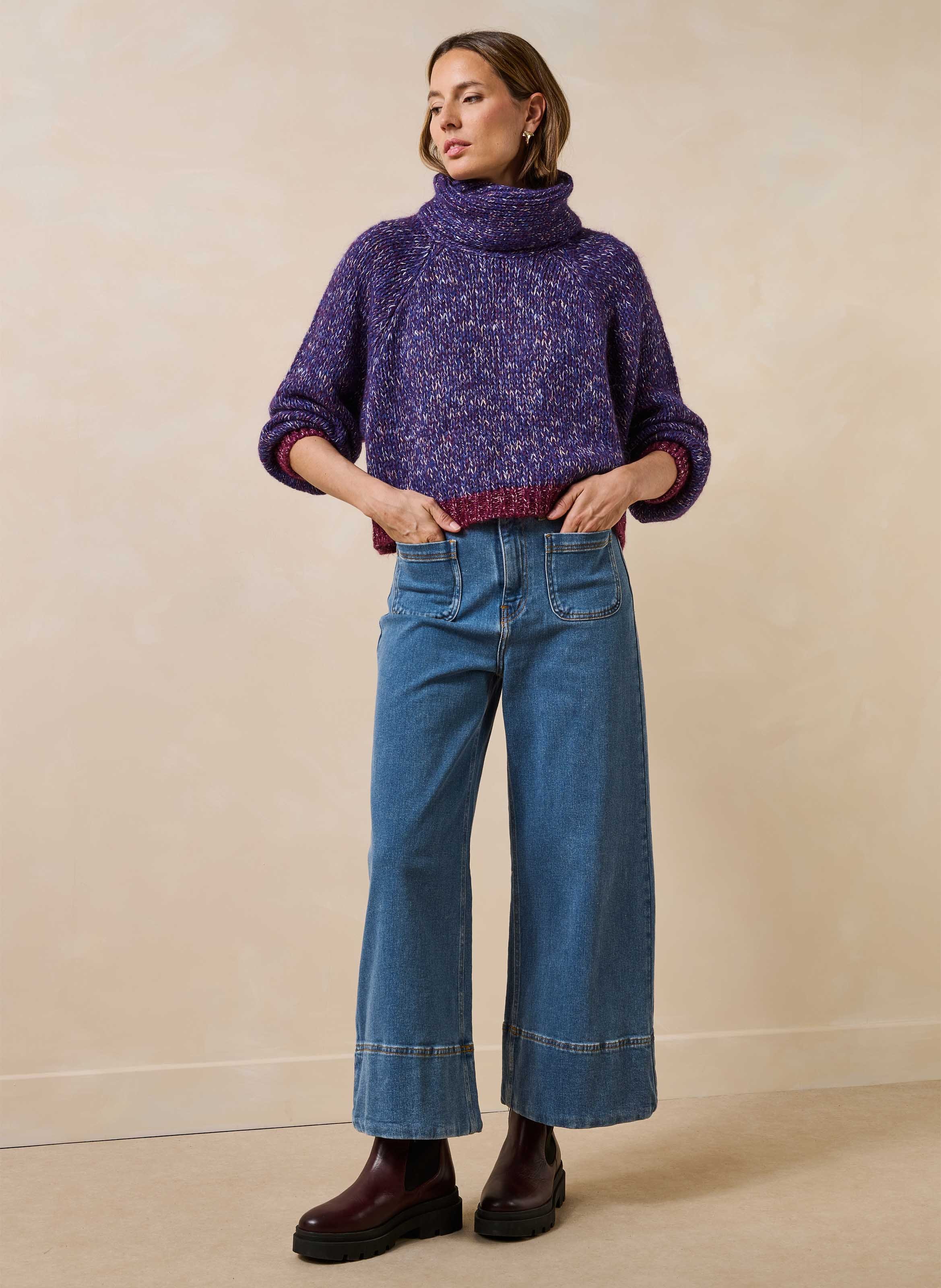 Oversized gebreide trui met opstaande kraag LA FEE MARABOUTEE Paars