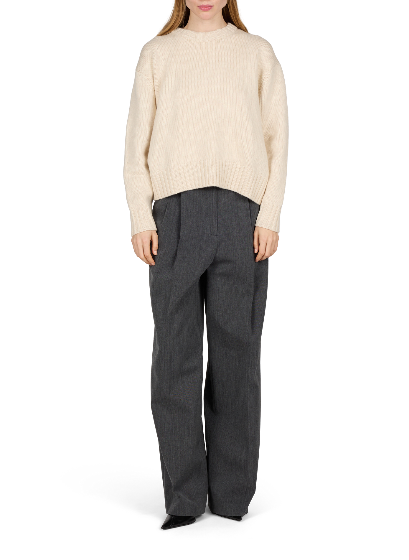 Oversized round-neck wool and cashmere sweater ALMADA Beige