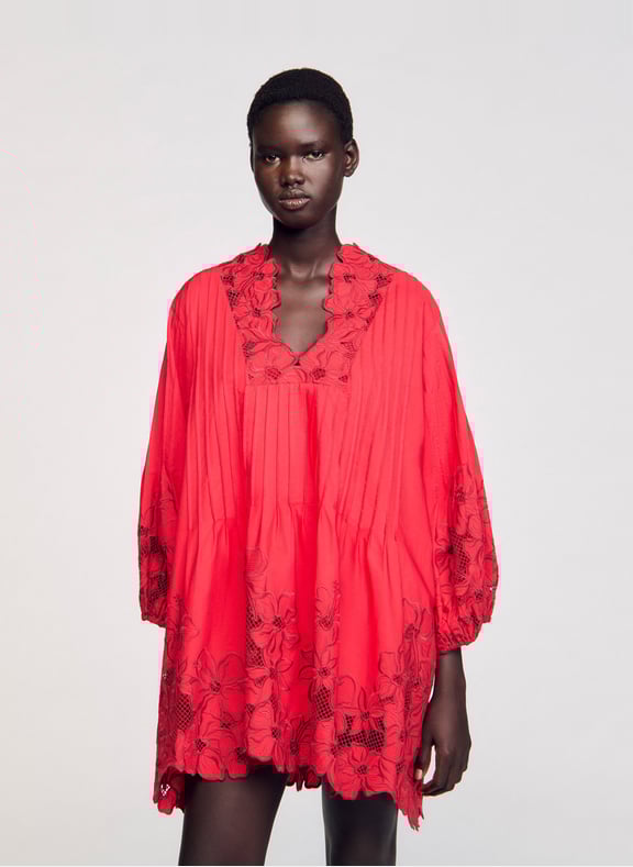 Robe ample manches 3/4 à fleurs Rouge by SANDRO SANDRO Robe ample manches 3/4 à fleurs Rouge
