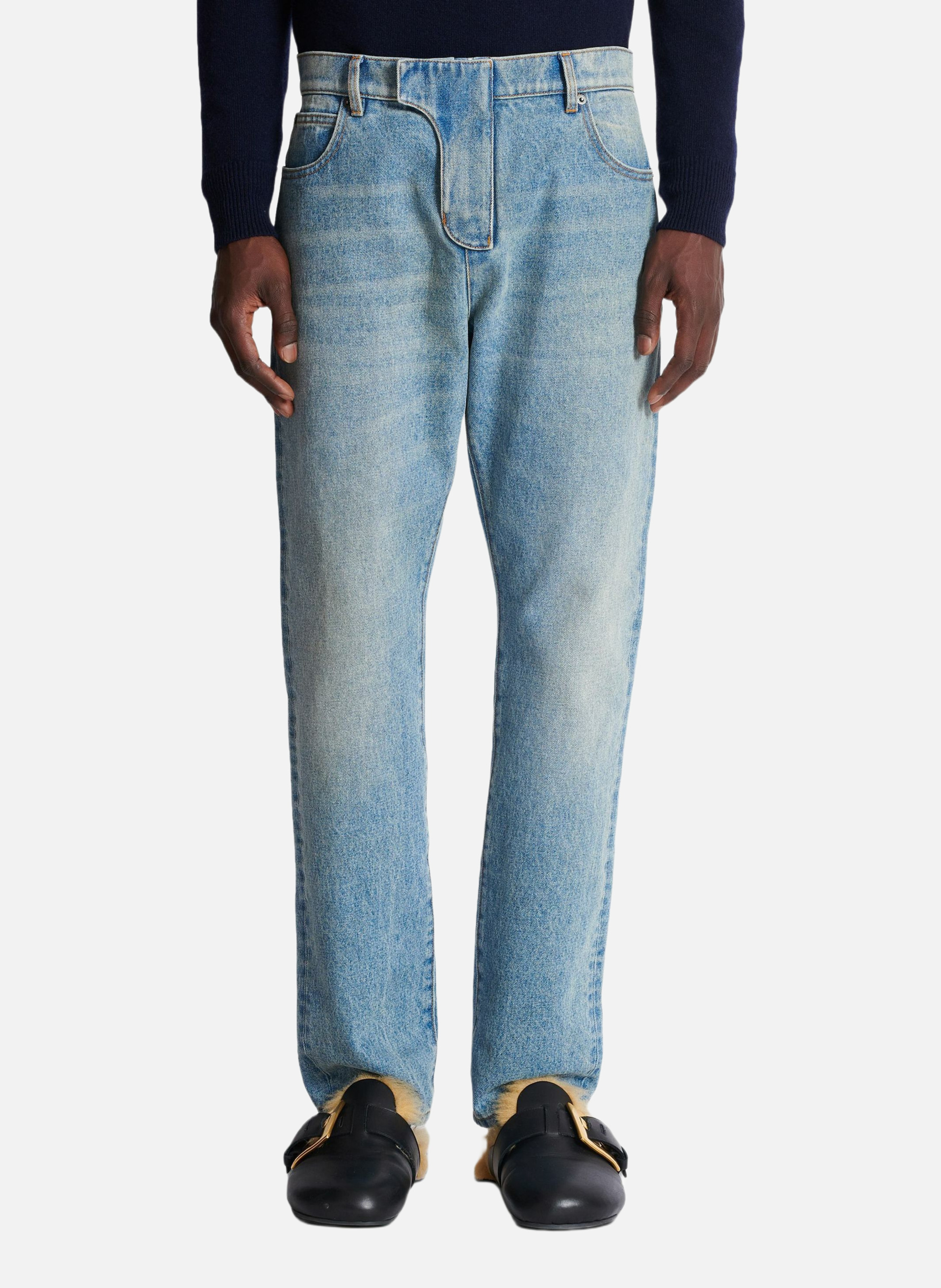 Jean regular en denim BALMAIN Bleu