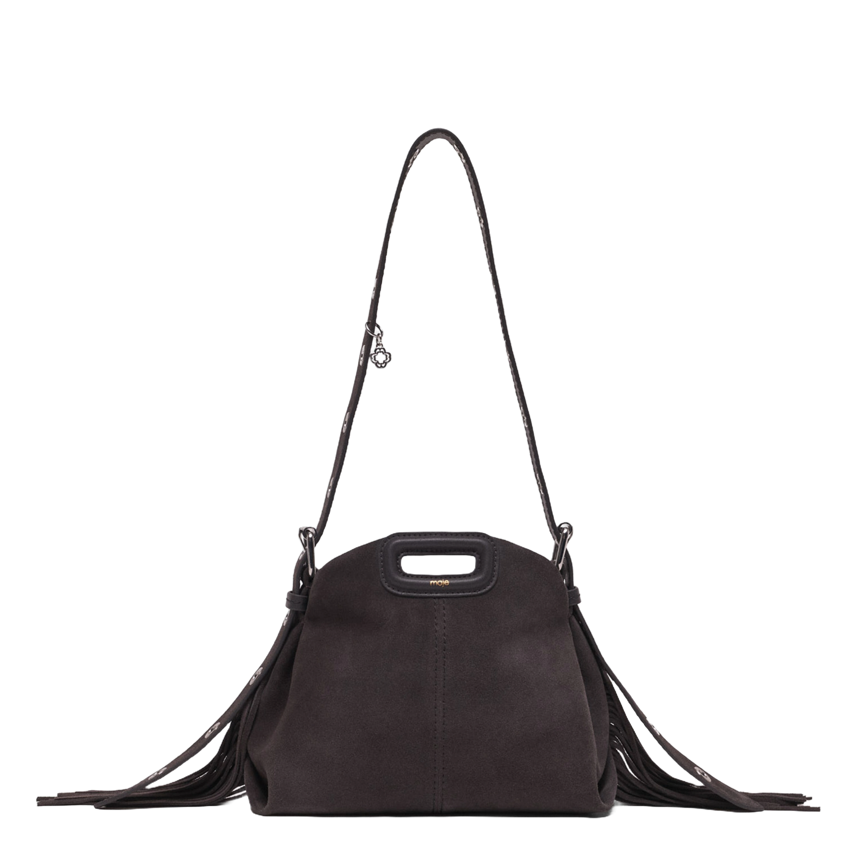 Sac bandoulière en cuir velours miss m mini MAJE Gris