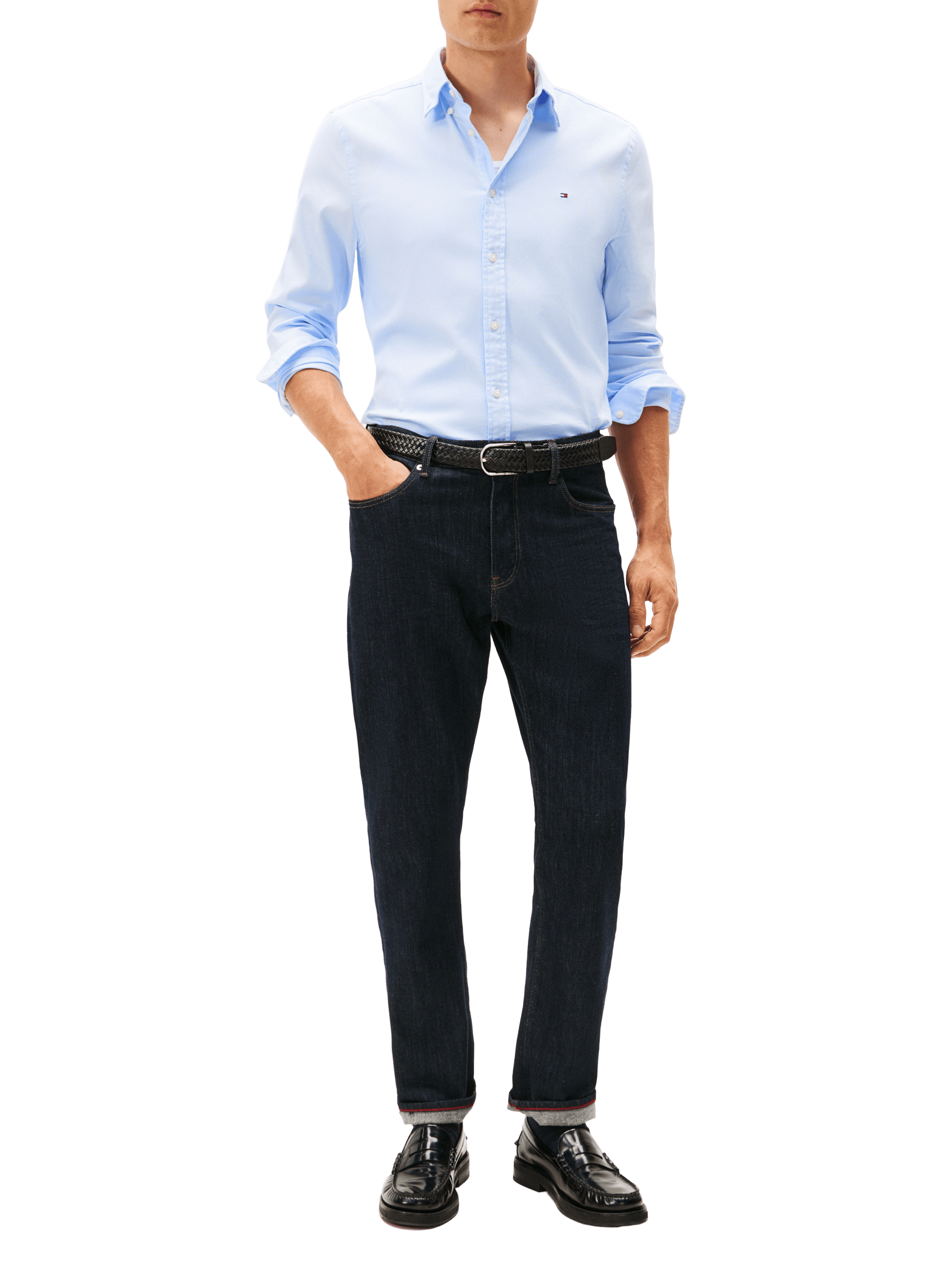 Shirt with American collar in blended cotton TOMMY HILFIGER Blue