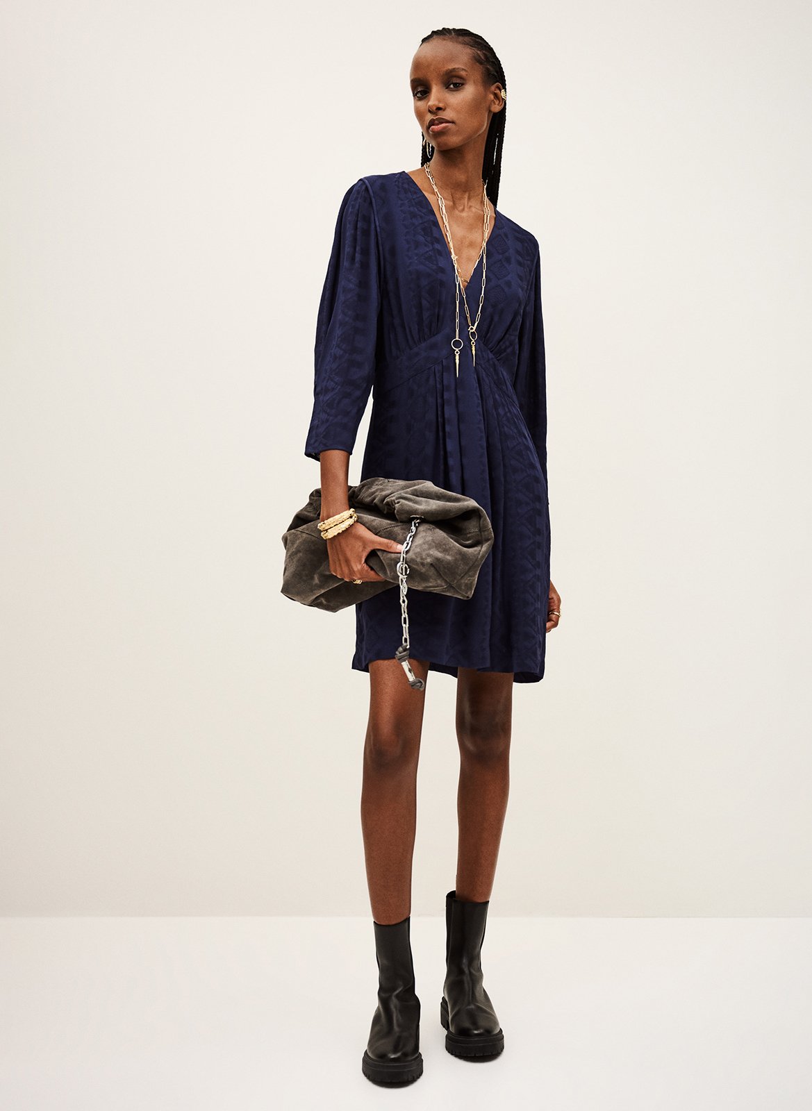 Robe courte col v isilda Bleu