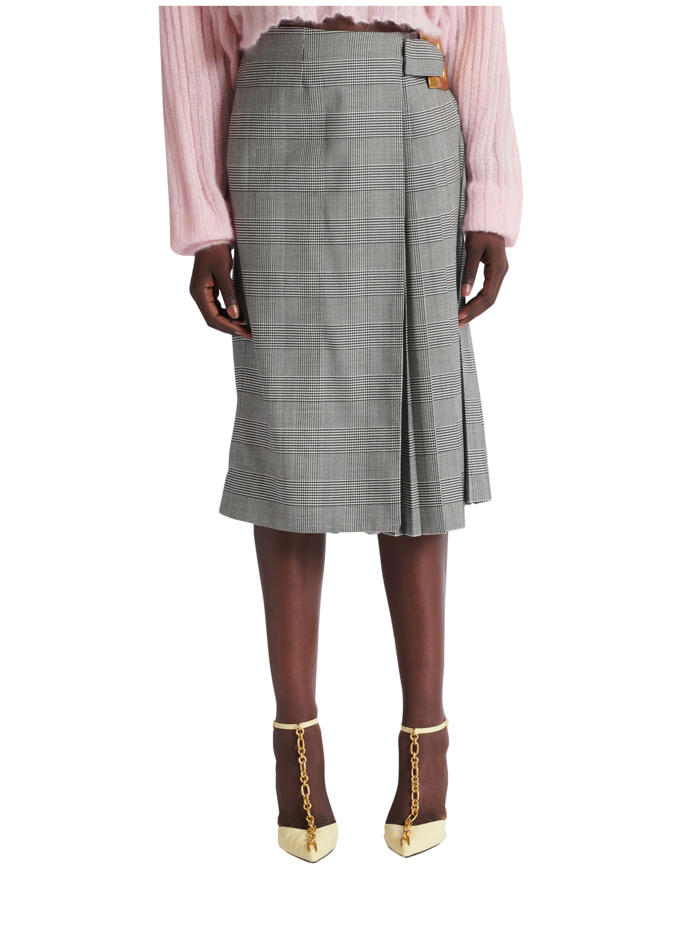 Jupe midi à imprimé prince de galles BALMAIN Noir