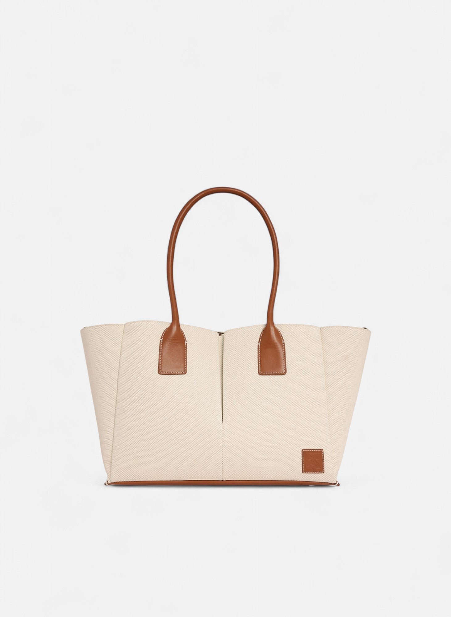 Grand sac cabas elena en toile coton et cuir grainé LE TANNEUR Marron