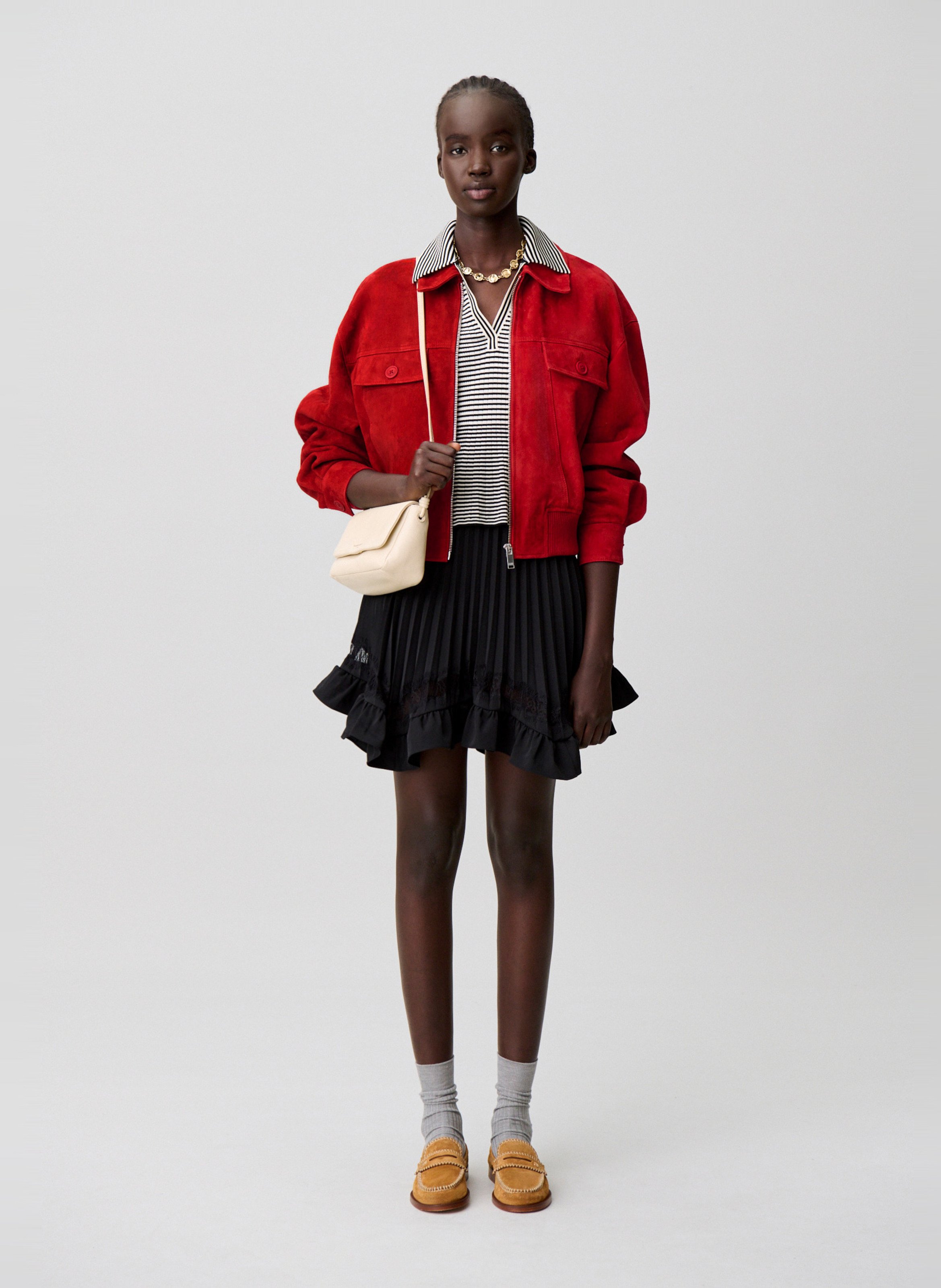 Veste col classique en cuir CLAUDIE PIERLOT Rouge