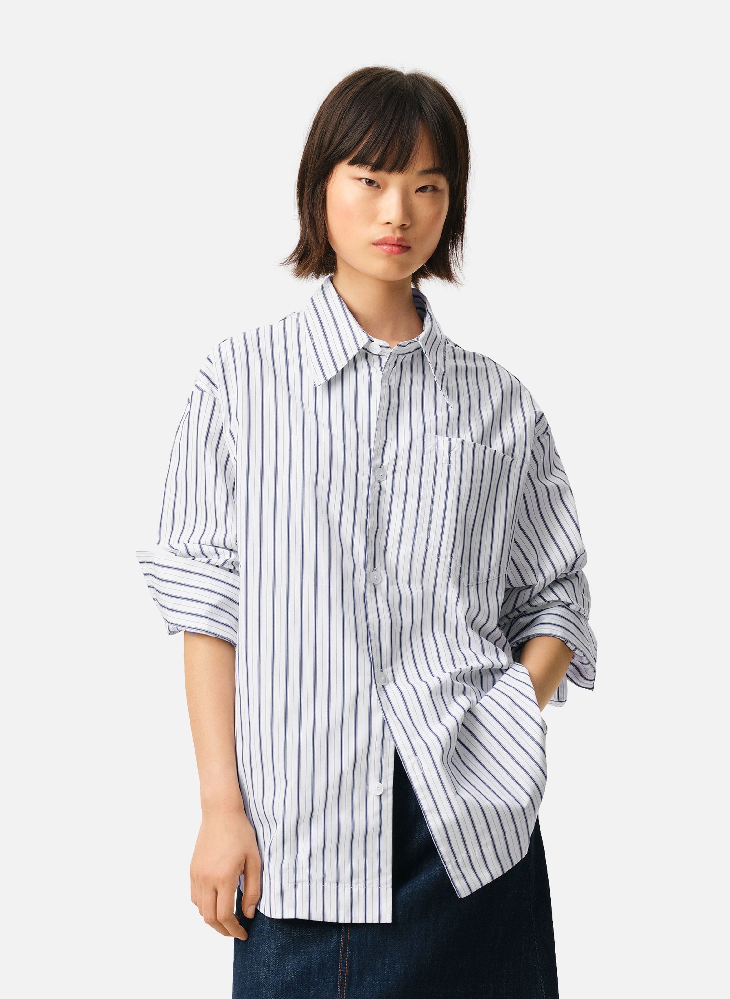 Chemise large rayée ami de coeur unisexe en coton AMI PARIS Blanc