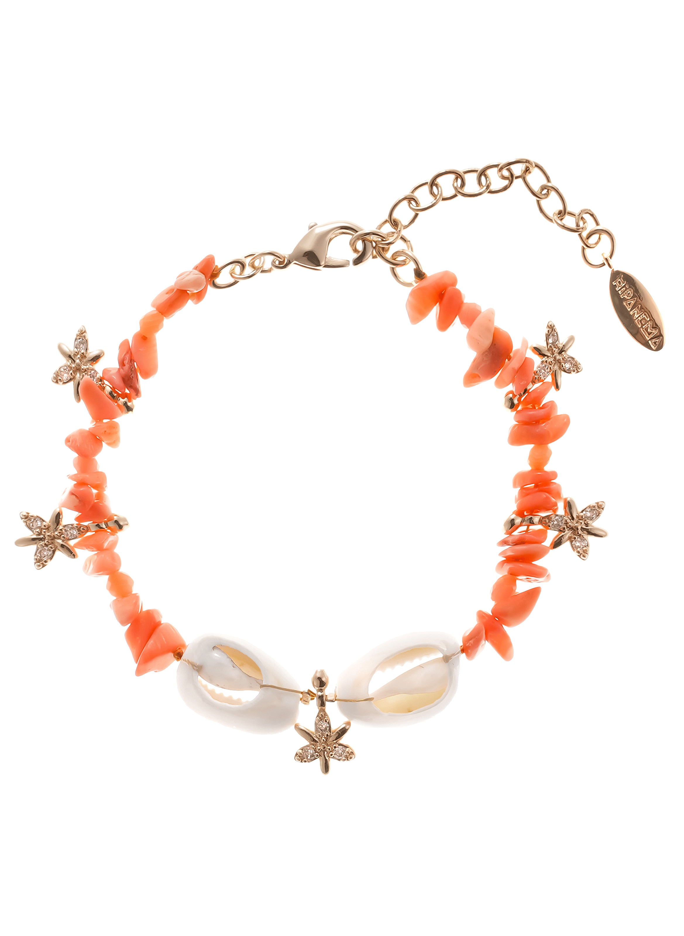 Bracelet perles réglable avec coquillages et pampilles kikori HIPANEMA Orange