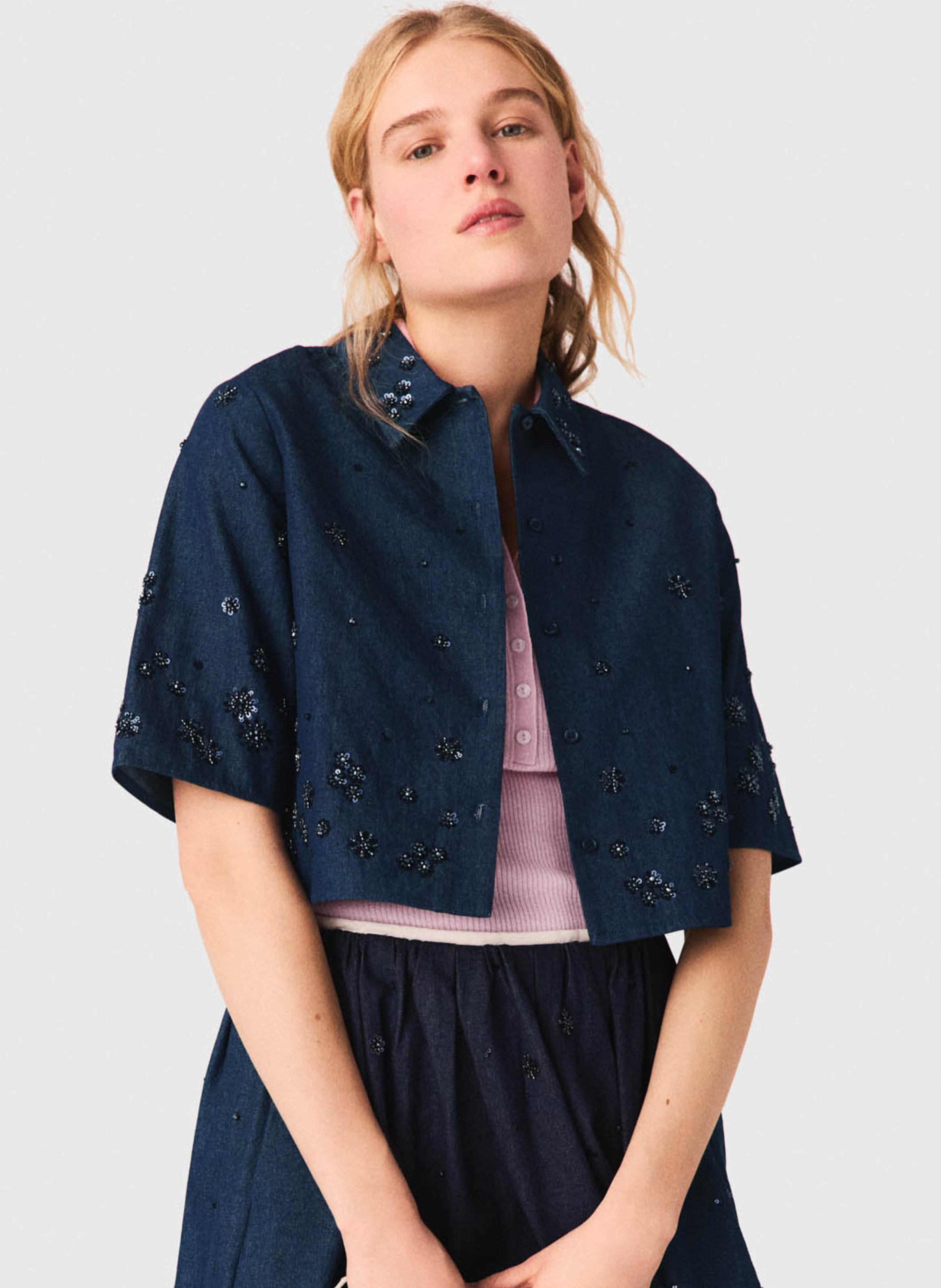 Chemise en denim oversize courte MAJE Bleu