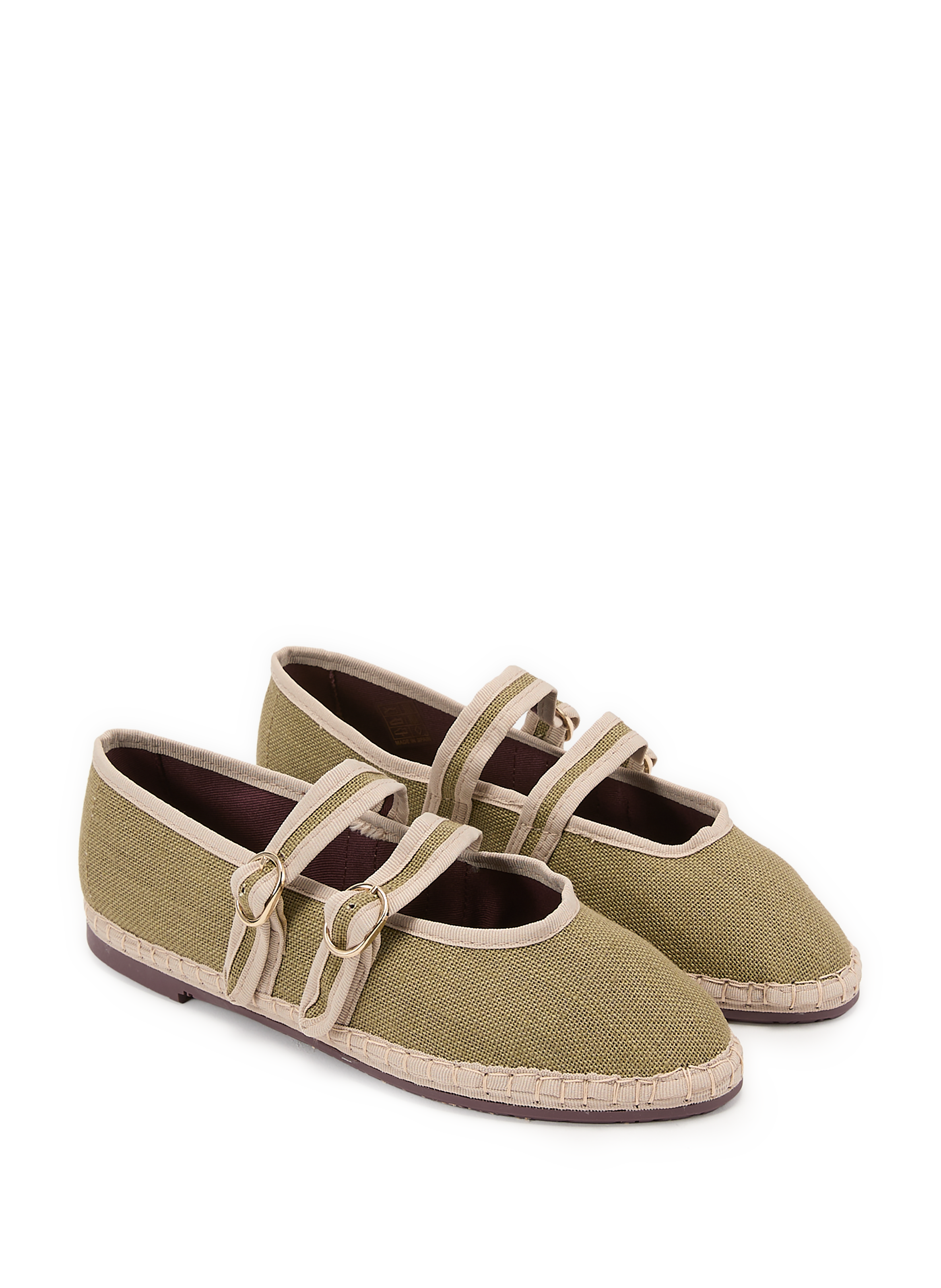 Claire double buckle linen blend ballerina flats FLABELUS Green