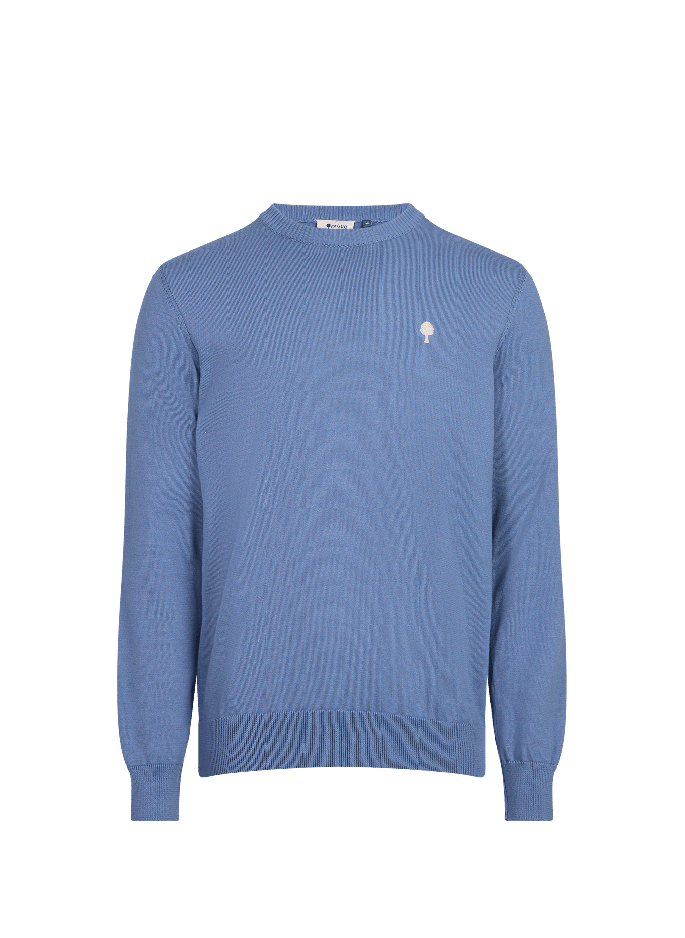 Round neck cotton sweater with logo embroidery FAGUO Blue